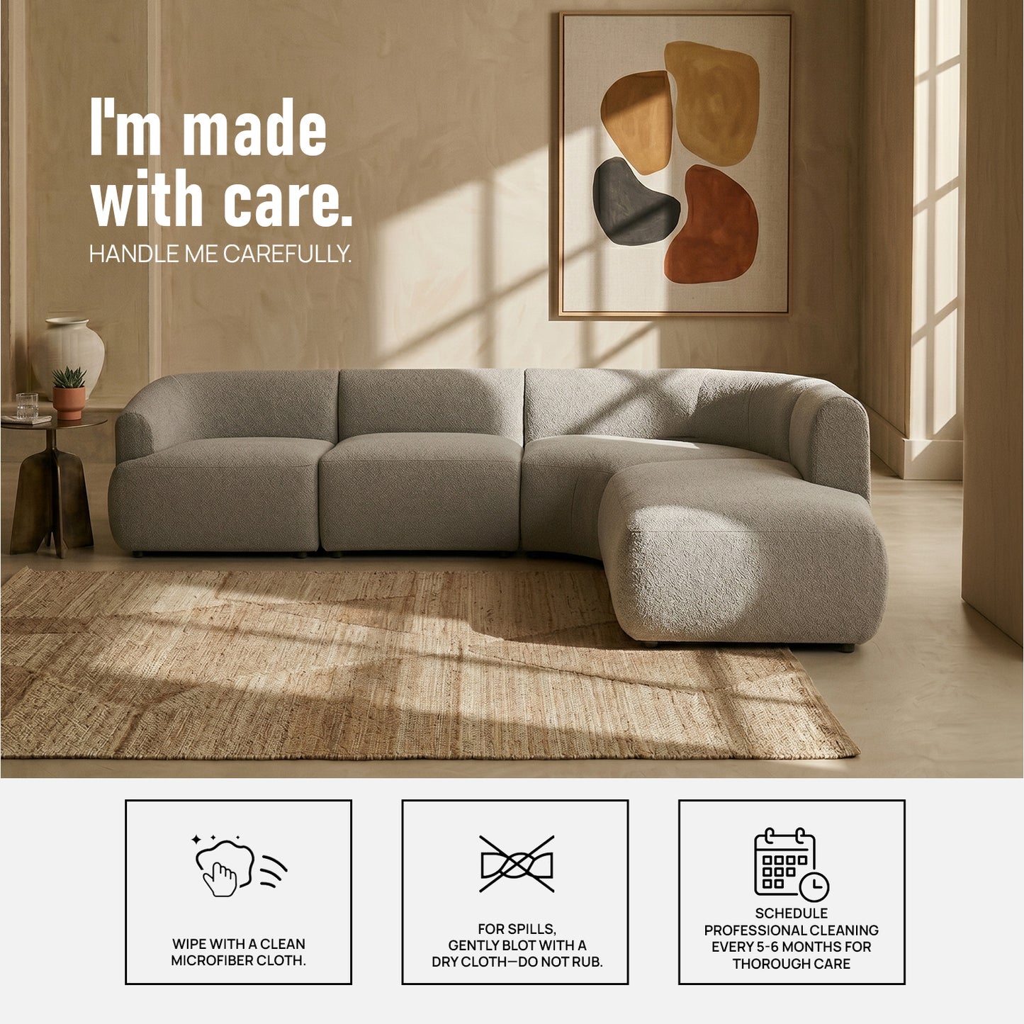ZenLiving 5 Seater Sofa Boucle Grey