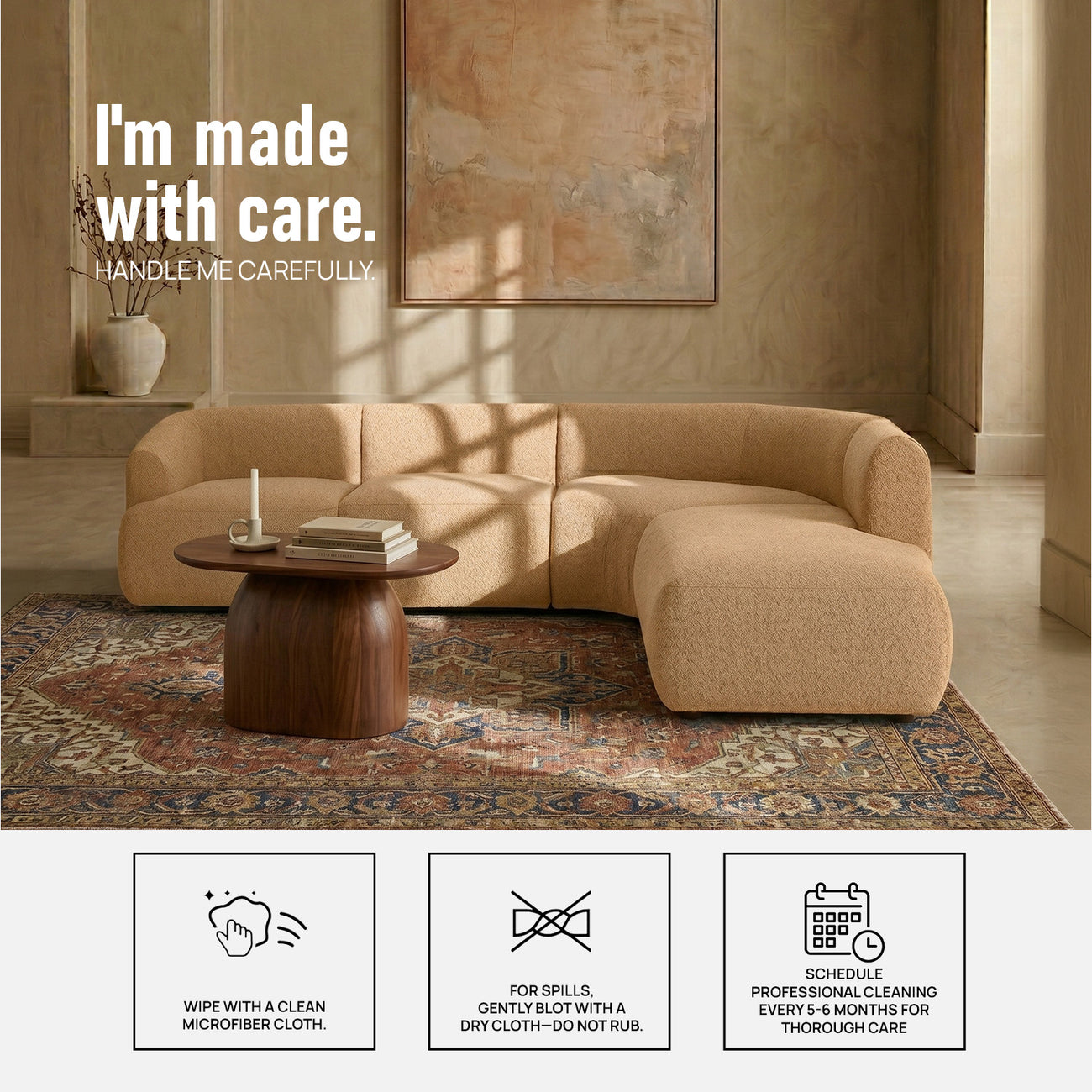 ZenLiving 5 Seater Sofa Boucle Tan