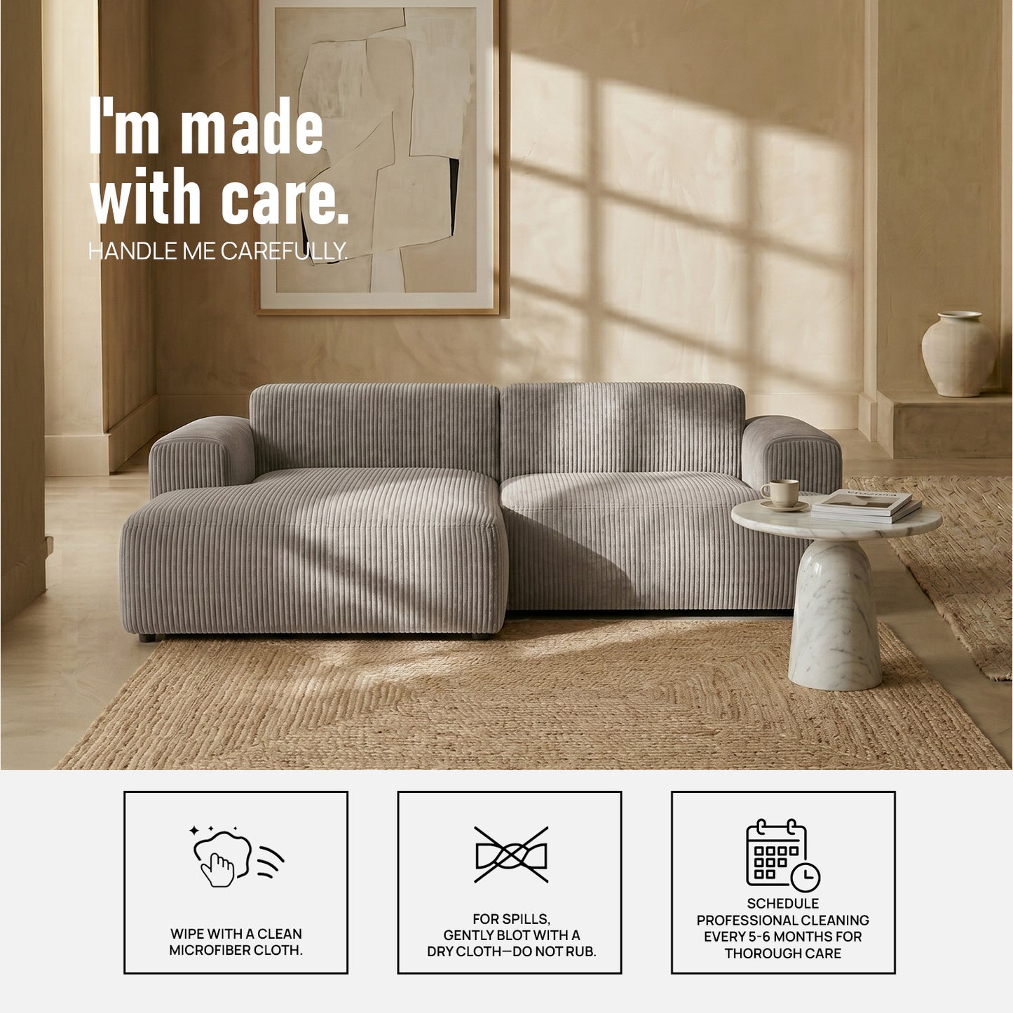 Sophisticated Comfort Corduroy 2 Seater Sofa Grey