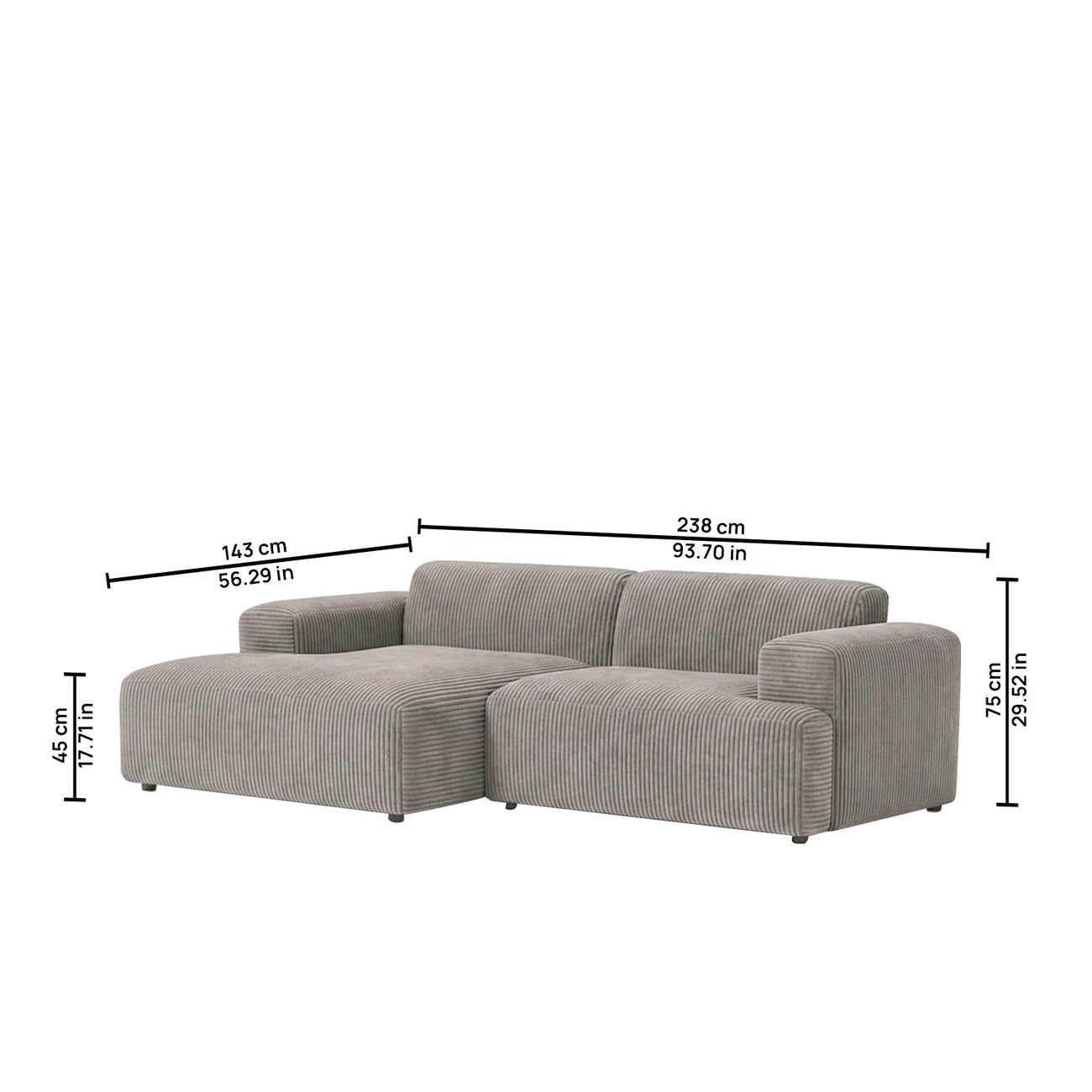 Sophisticated Comfort Corduroy 2 Seater Sofa Grey