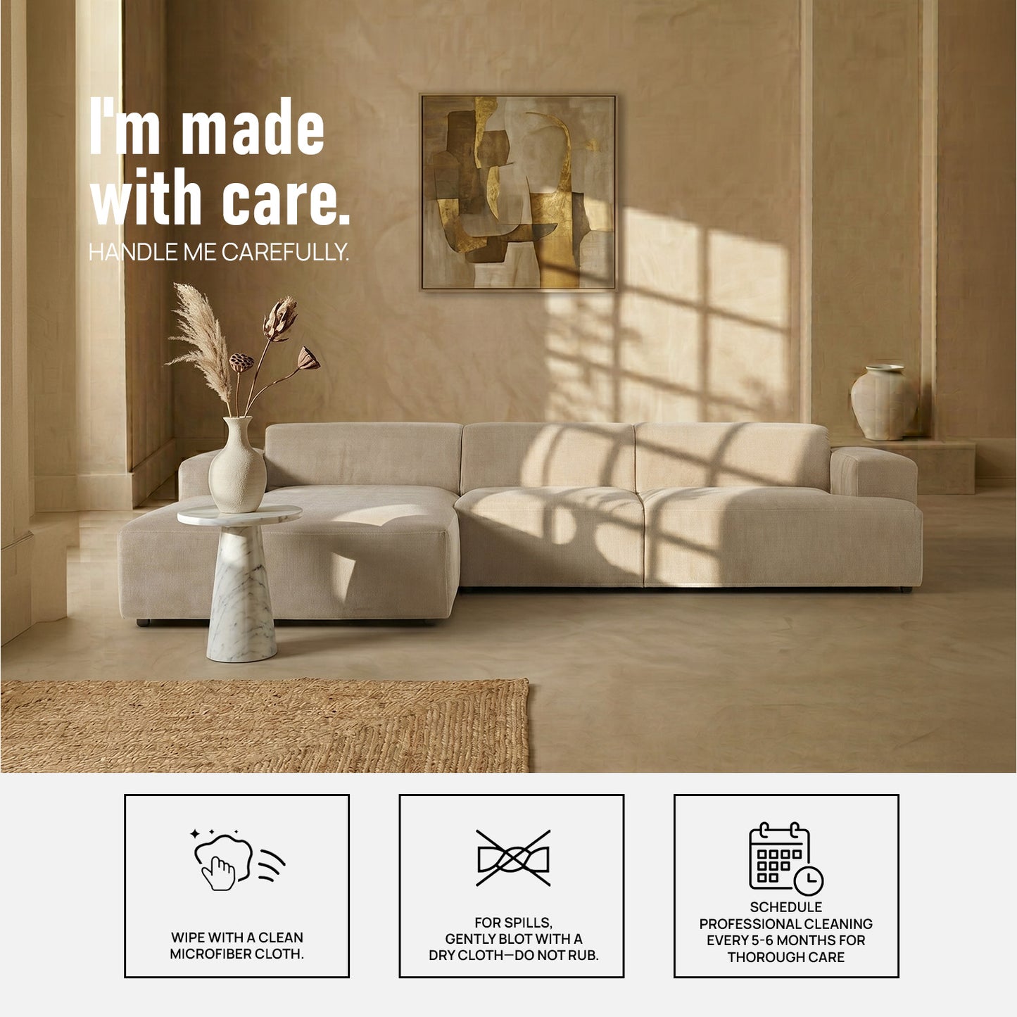 Sophisticated Comfort Corduroy 3 Seater L Shaped Sofa Creme