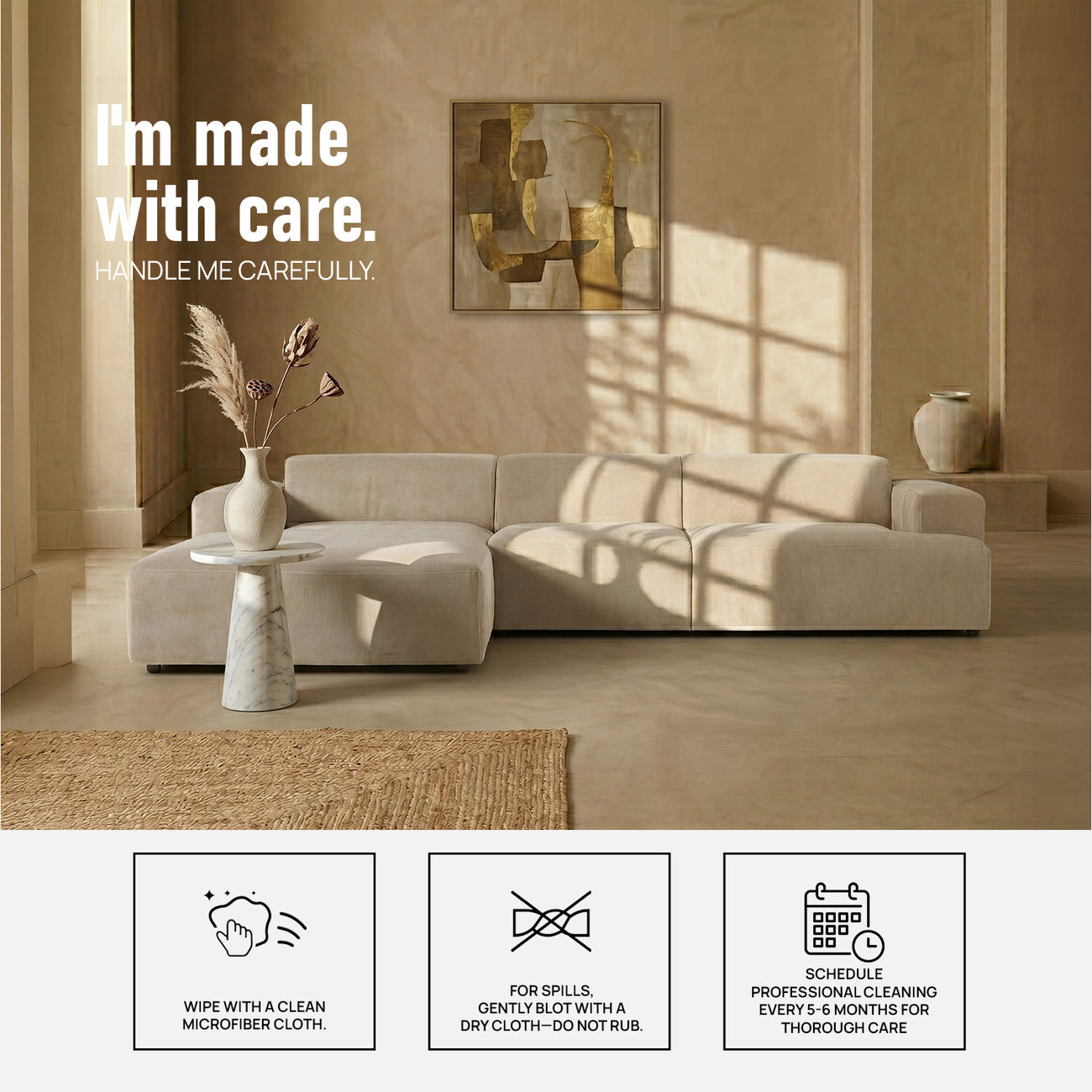Sophisticated Comfort Corduroy 3 Seater L Shaped Sofa Creme