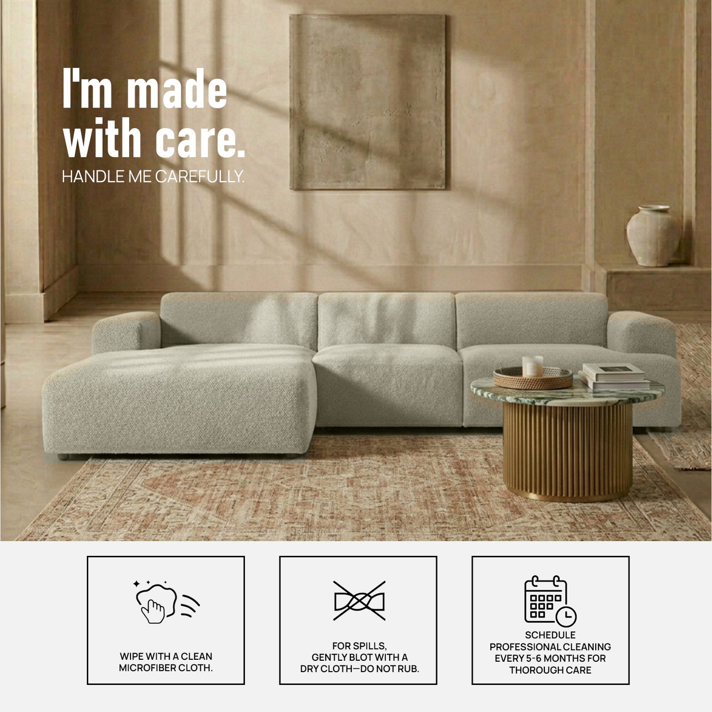 Sophisticated Comfort 3 Seater L Shaped Sofa Creme