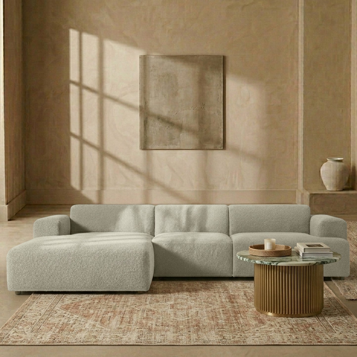 Sophisticated Comfort 3 Seater L Shaped Sofa Creme