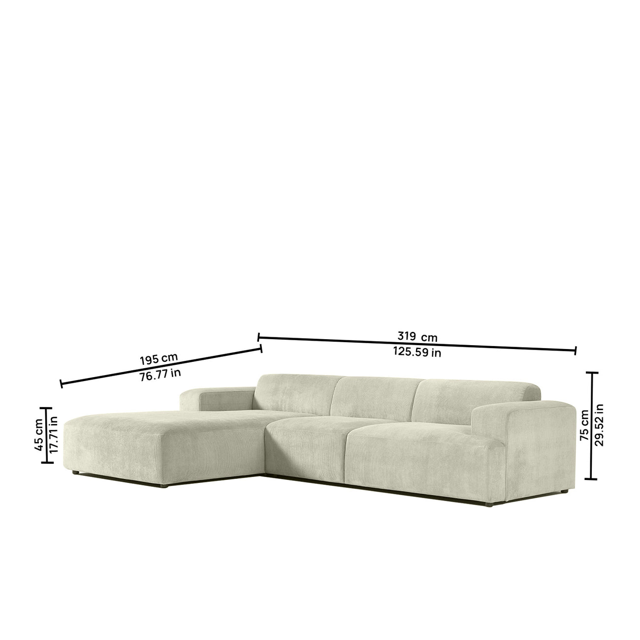 Sophisticated Comfort 3 Seater L Shaped Sofa Creme