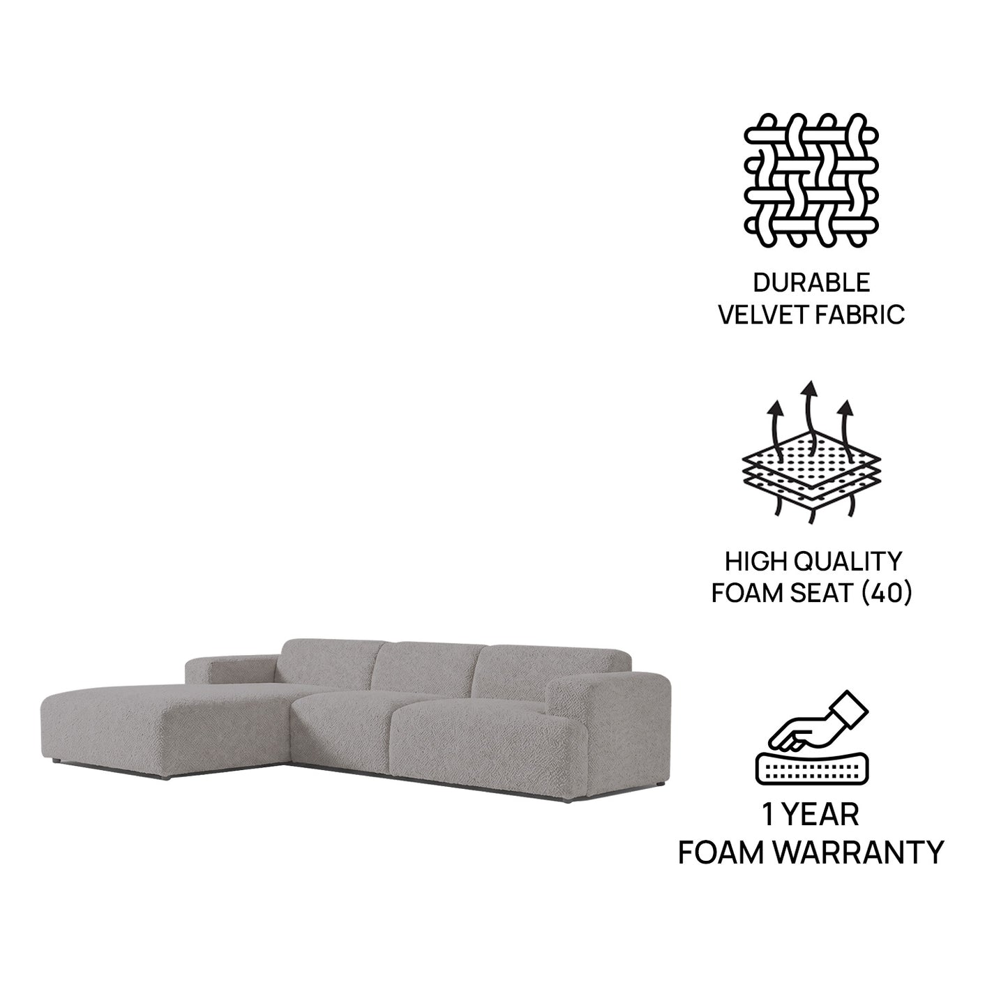 Sophisticated Comfort 3 Seater L Shaped Sofa Dark Grey