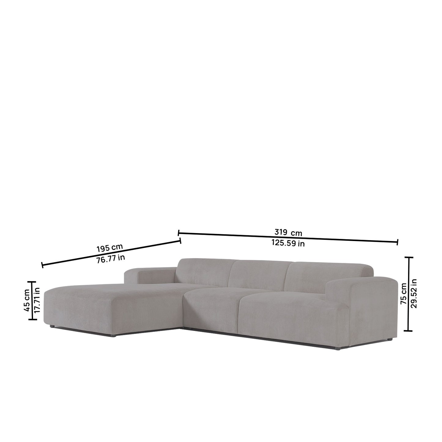Sophisticated Comfort 3 Seater L Shaped Sofa Dark Grey