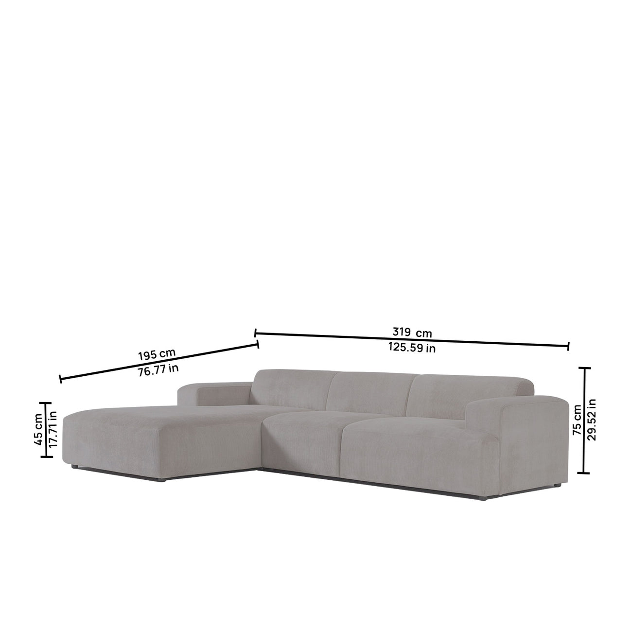 Sophisticated Comfort 3 Seater L Shaped Sofa Dark Grey