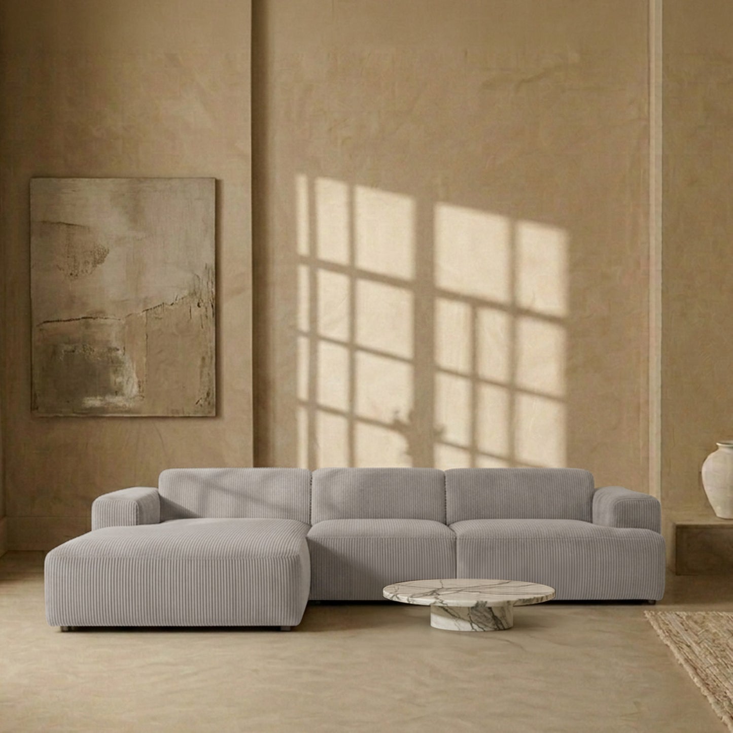 Sophisticated Comfort Corduroy 3 Seater L Shaped Sofa Corduroy Grey