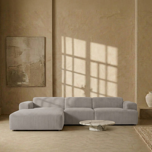 Sophisticated Comfort Corduroy 3 Seater L Shaped Sofa Corduroy Grey