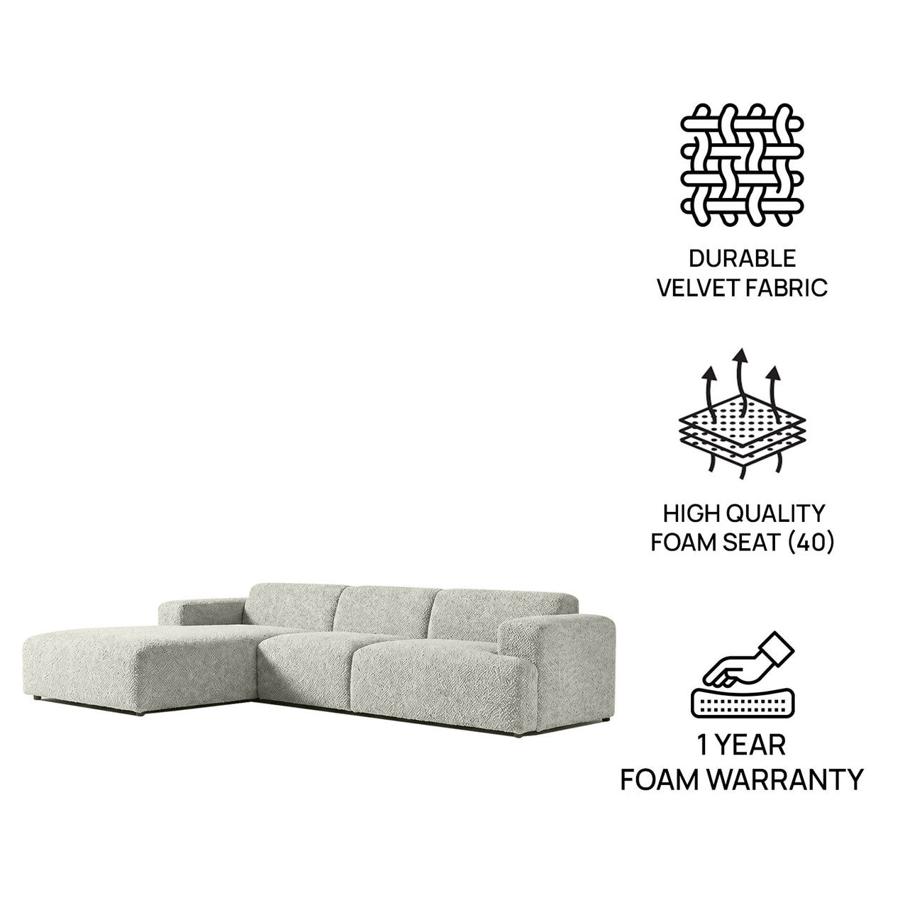 Sophisticated Comfort 3 Seater L Shaped Sofa Grey