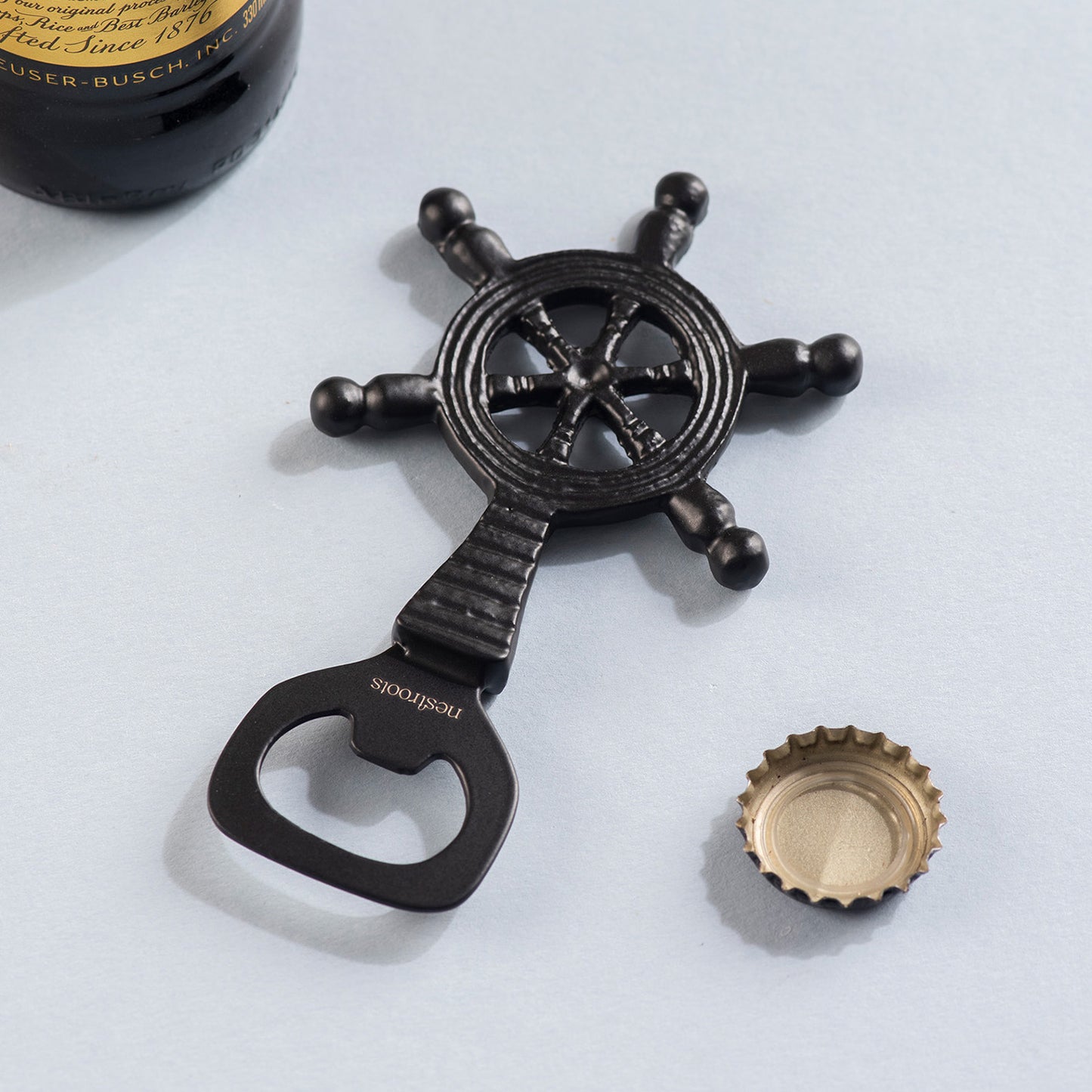 The Ship Steering Wheel Bottle Opener Matte Black