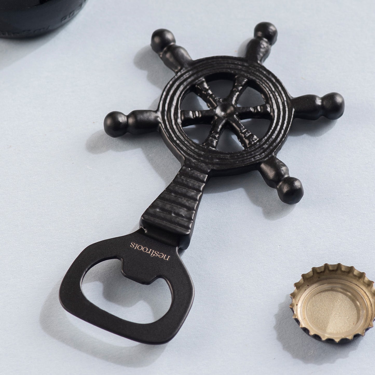 The Ship Steering Wheel Bottle Opener Matte Black
