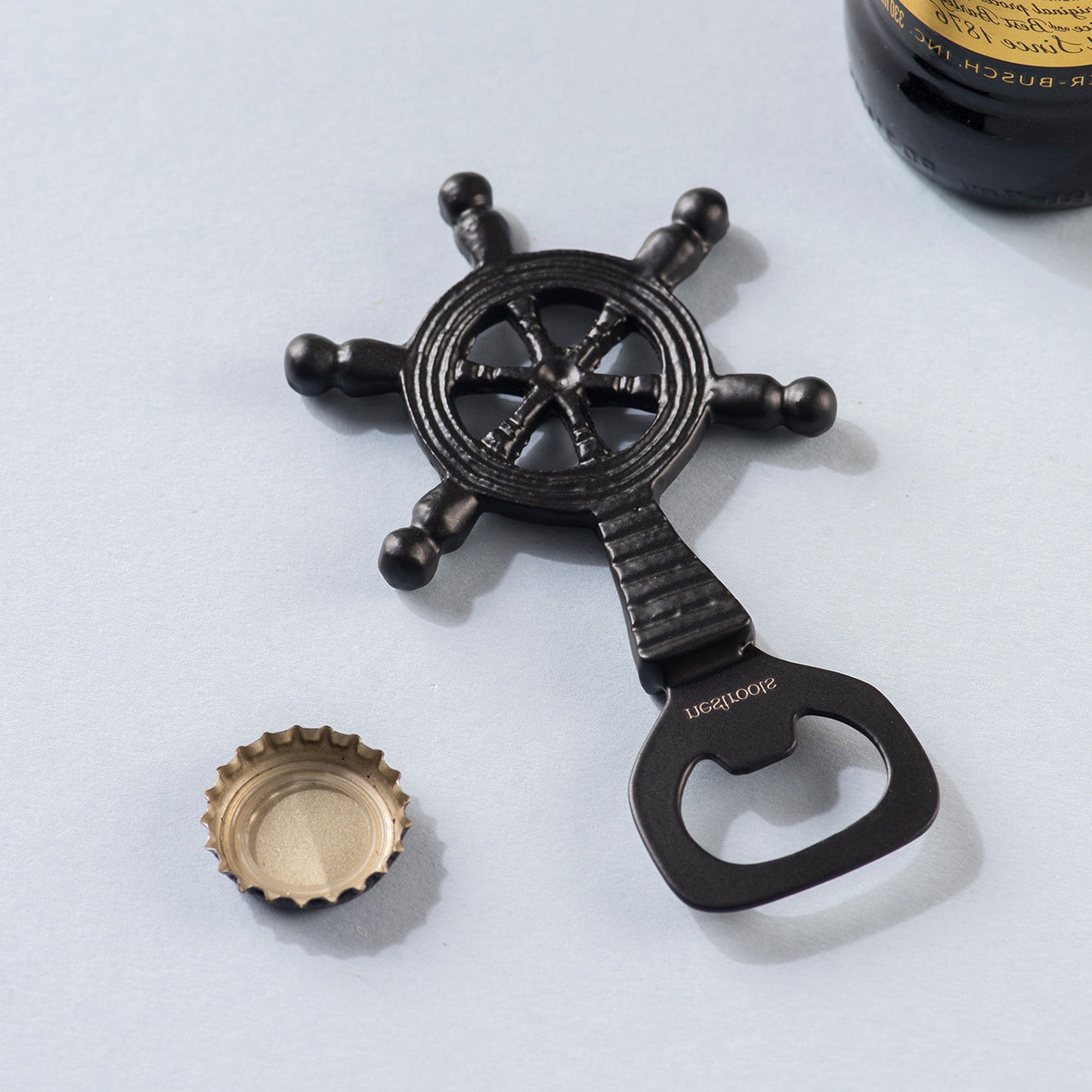 The Ship Steering Wheel Bottle Opener Matte Black
