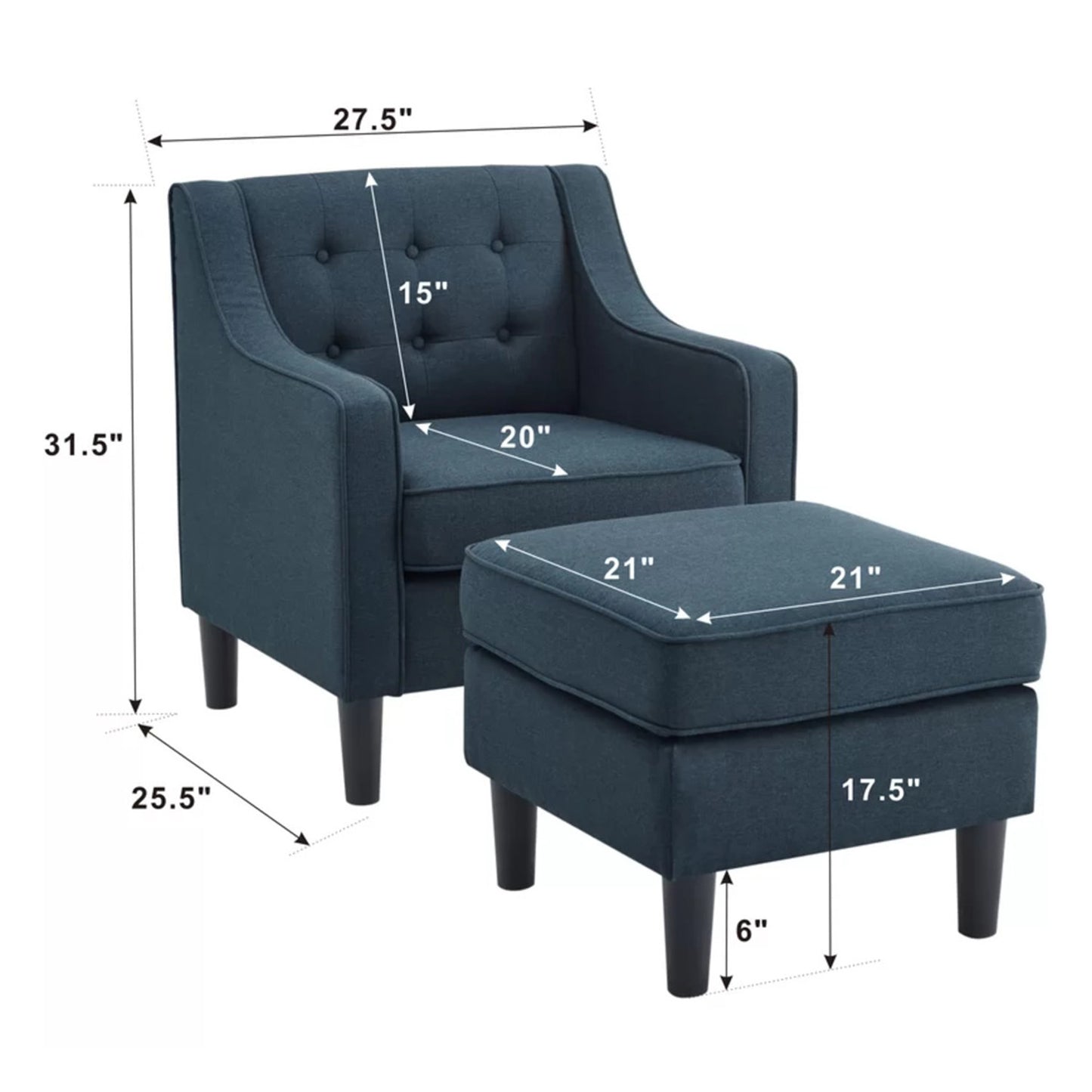 Luxurious Accent Chairs With Ottoman Footrest Dark Grey