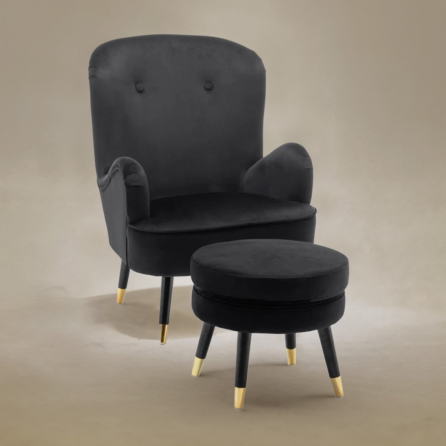 Velvet Barrel Chair With Ottoman Footrest Black