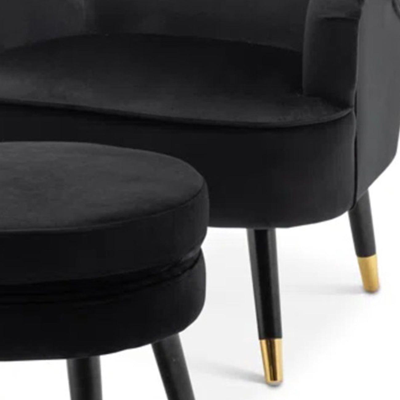 Velvet Barrel Chair With Ottoman Footrest Black