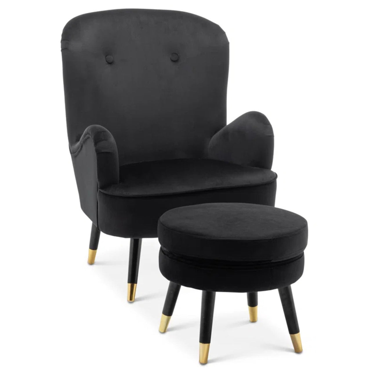 Velvet Barrel Chair With Ottoman Footrest Black