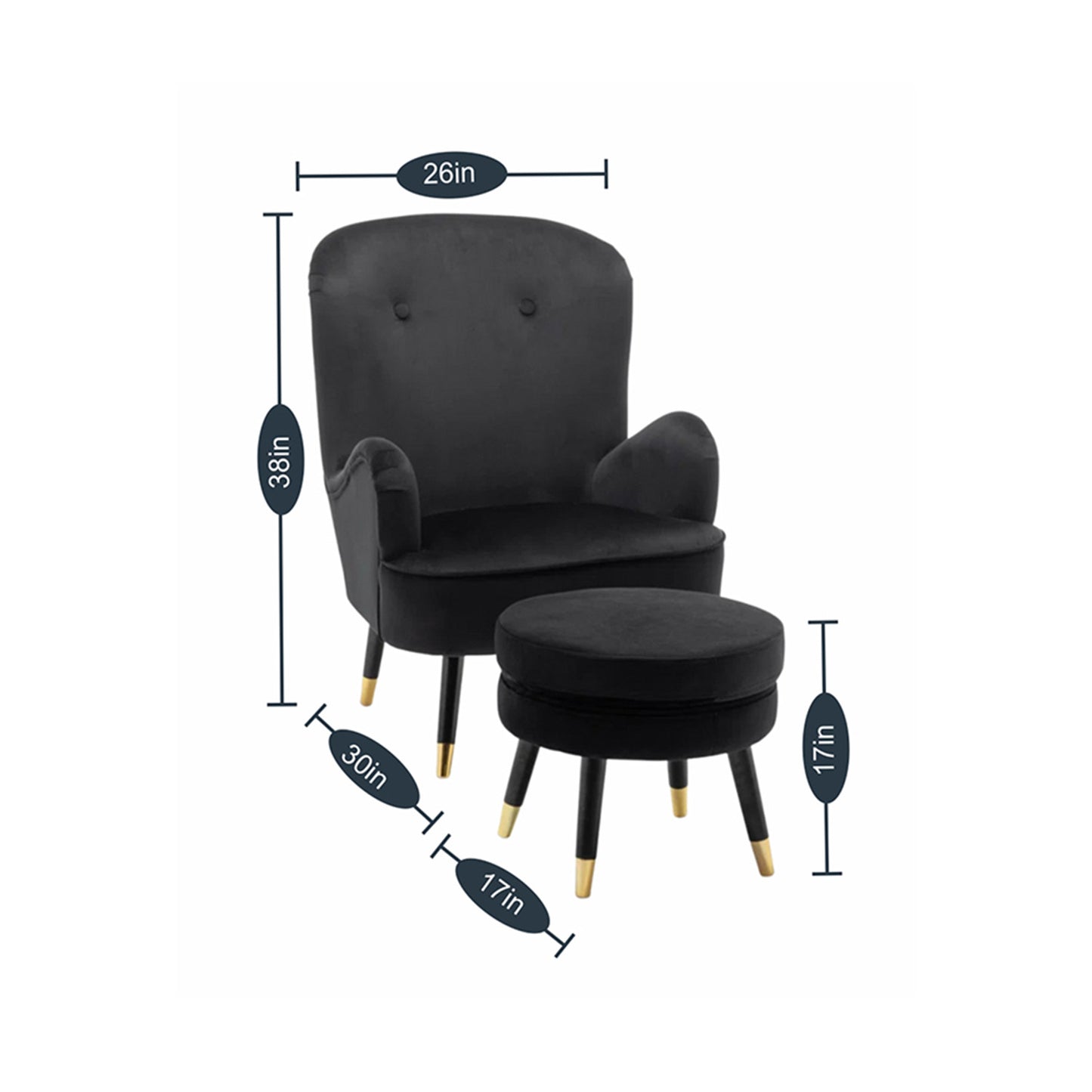 Velvet Barrel Chair With Ottoman Footrest Black