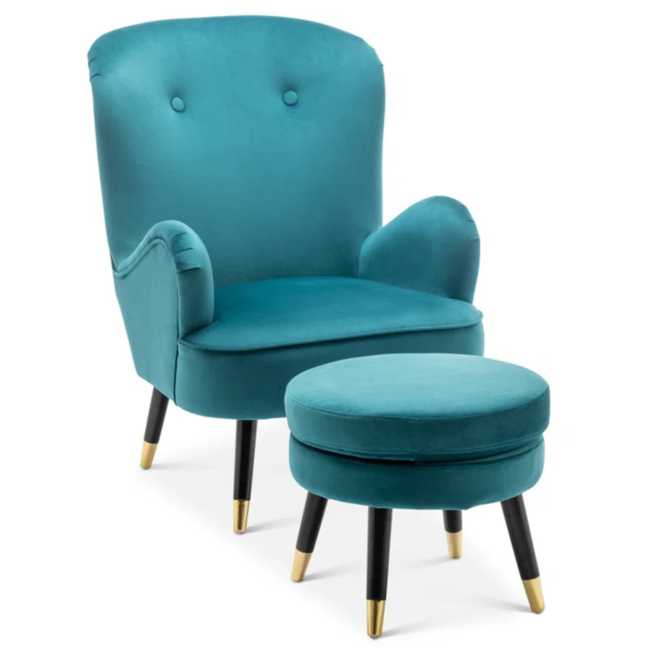 Velvet Barrel Chair With Ottoman Footrest Blue Color