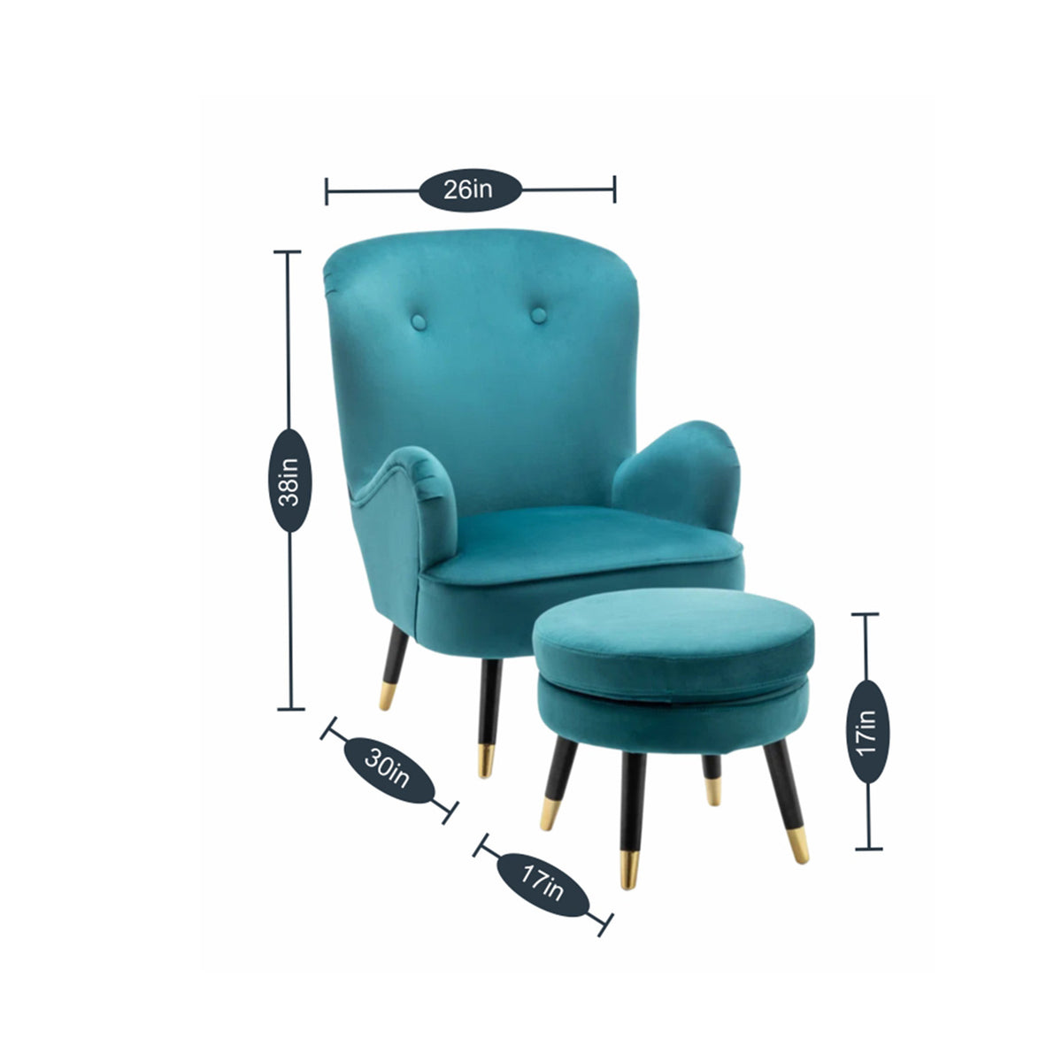 Velvet Barrel Chair With Ottoman Footrest Blue Color