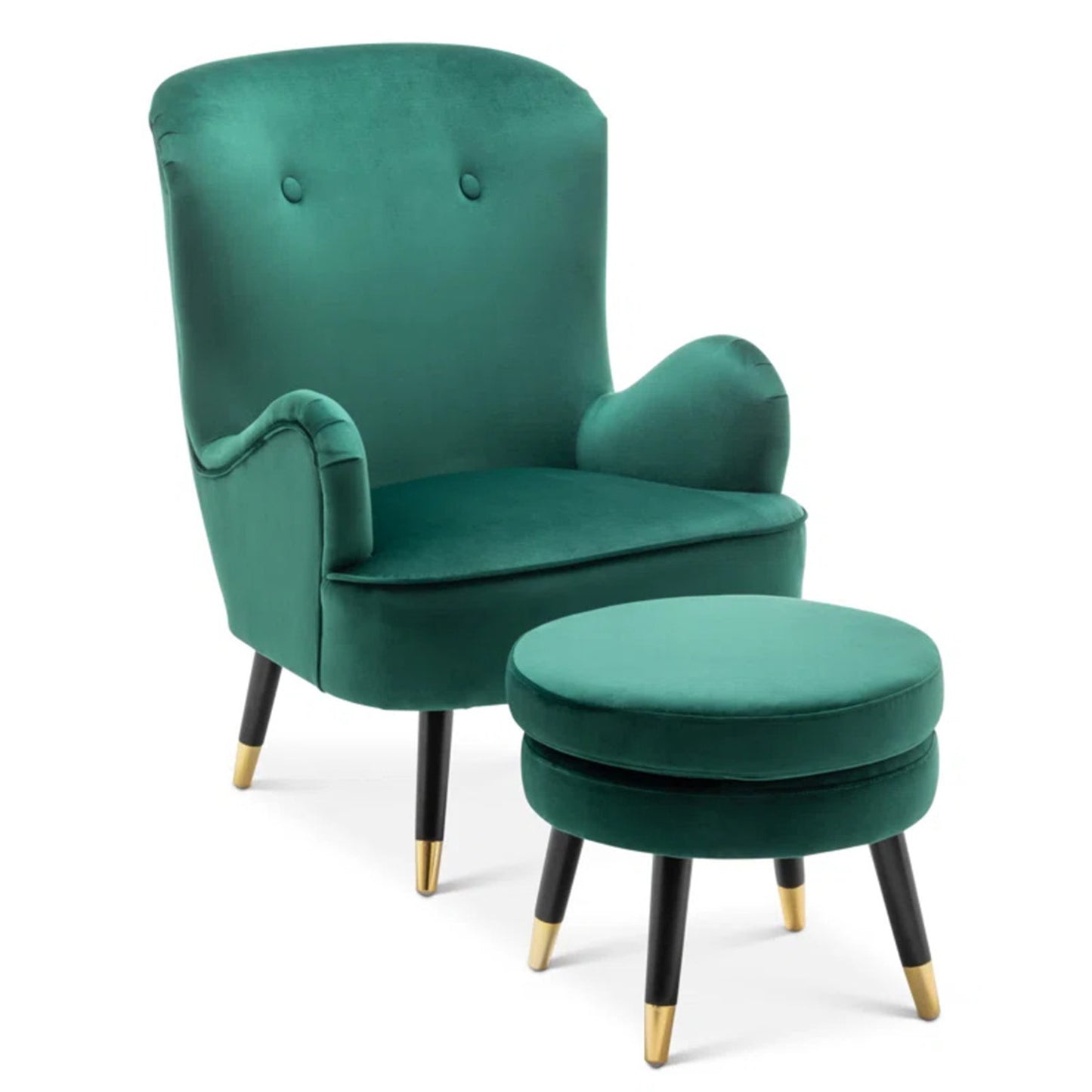 Velvet Barrel Chair With Ottoman Footrest Green
