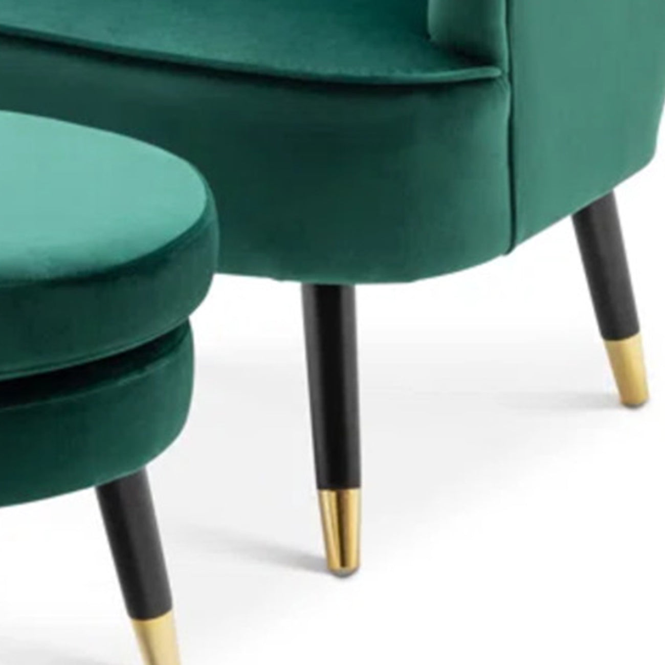 Velvet Barrel Chair With Ottoman Footrest Green