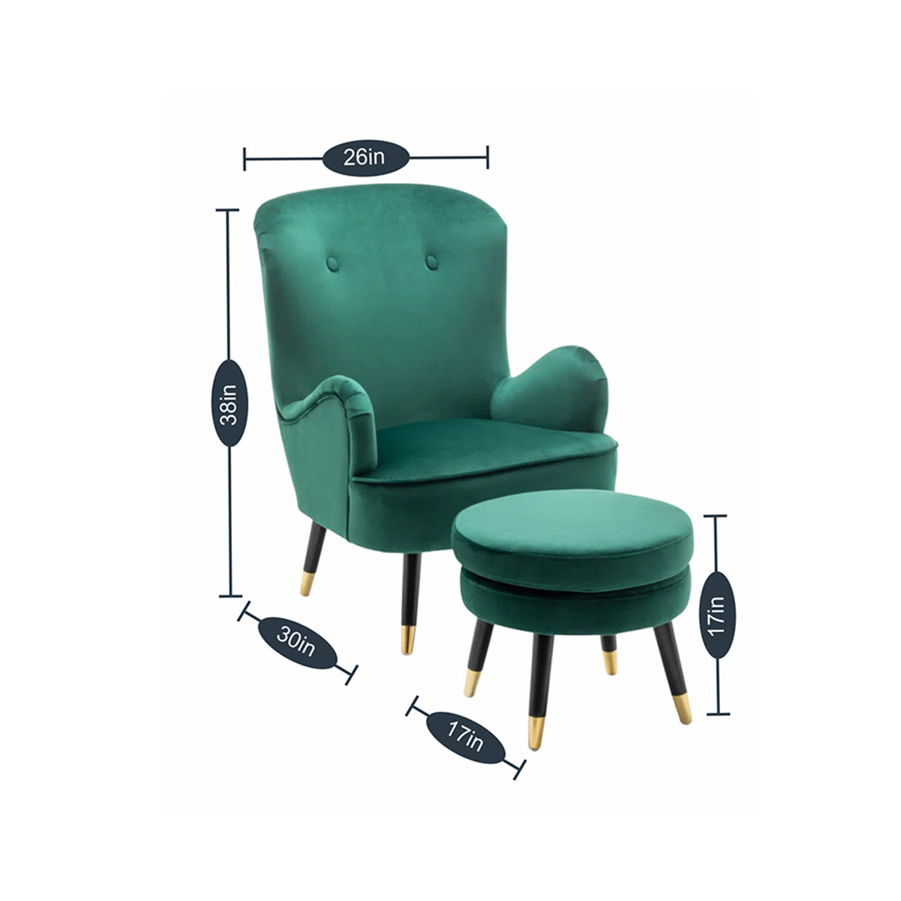 Velvet Barrel Chair With Ottoman Footrest Green