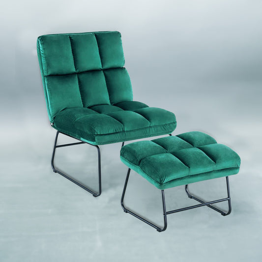 Velvet Chair With Ottoman Set Green