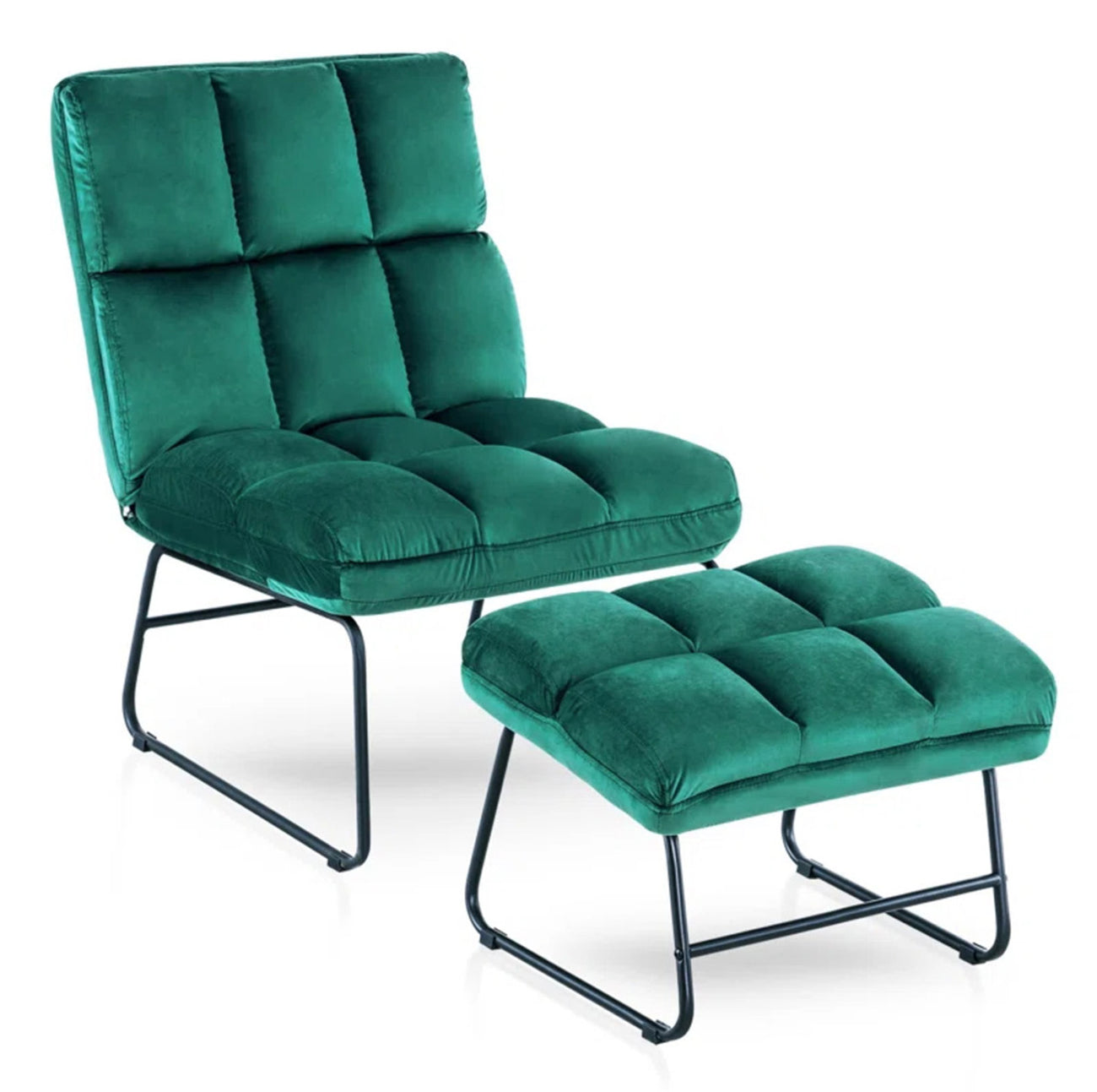 Velvet Chair With Ottoman Set Green