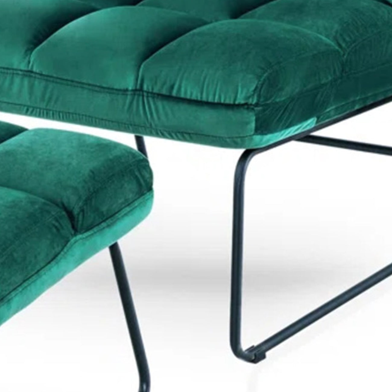 Velvet Chair With Ottoman Set Green