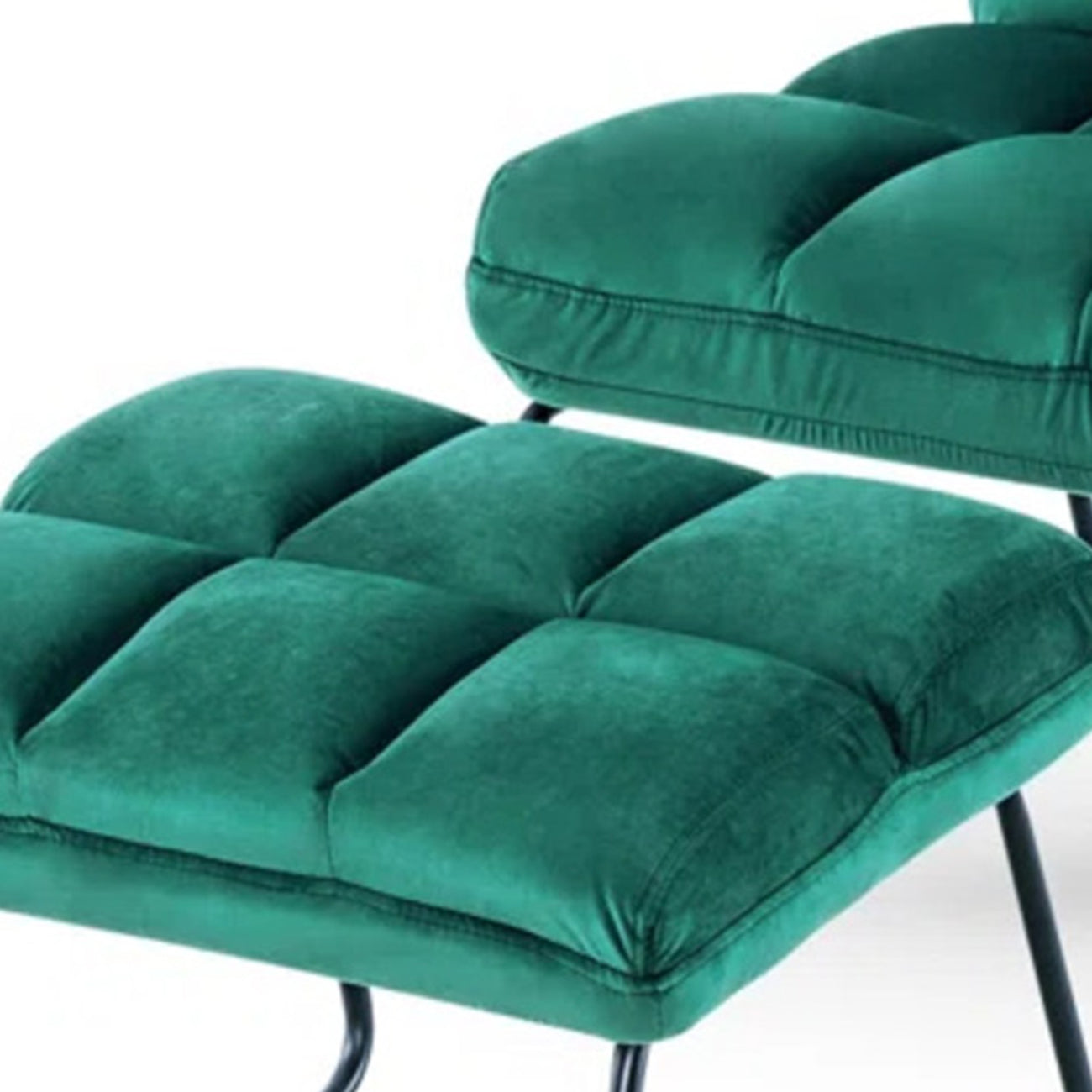 Velvet Chair With Ottoman Set Green