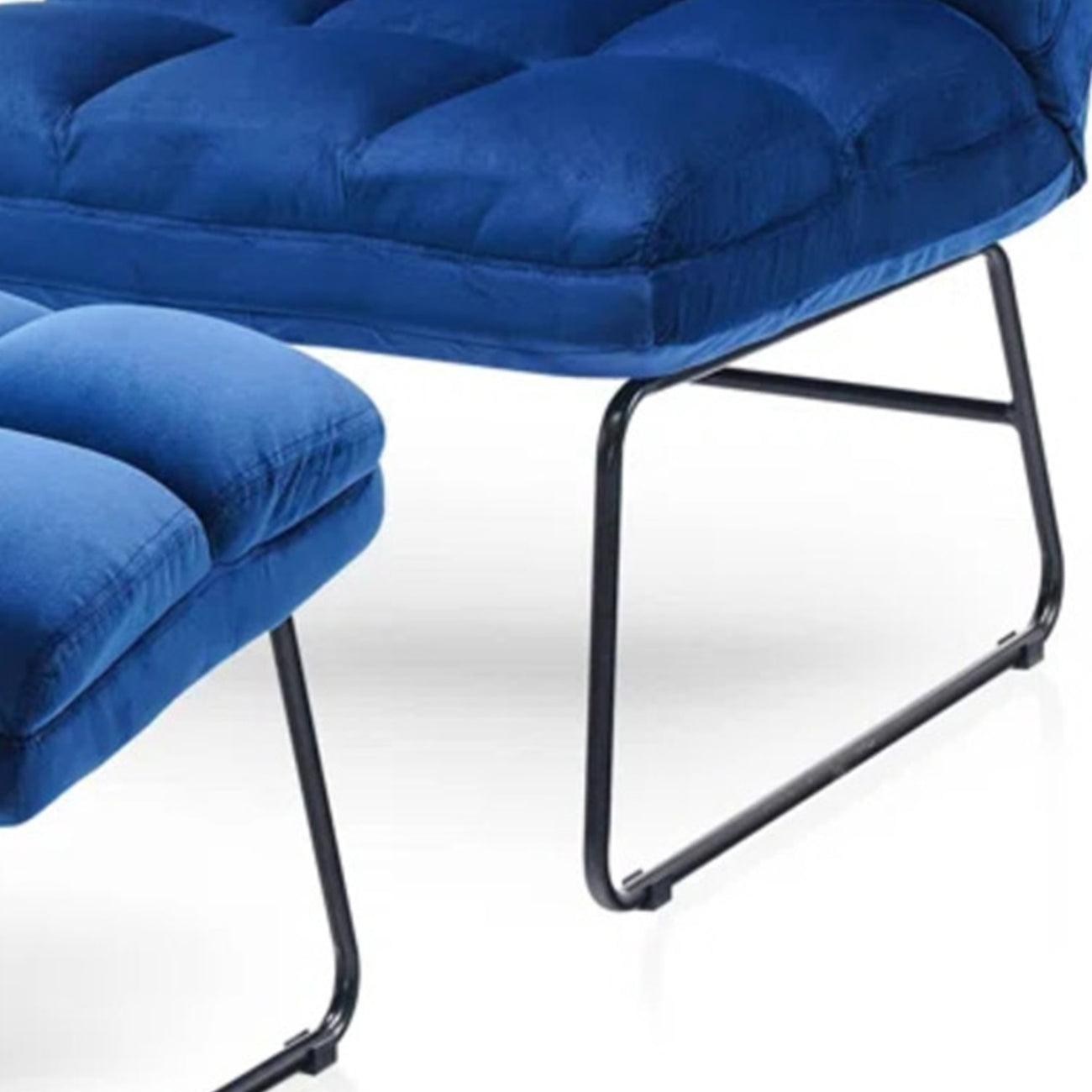 Velvet Chair With Ottoman Set Blue