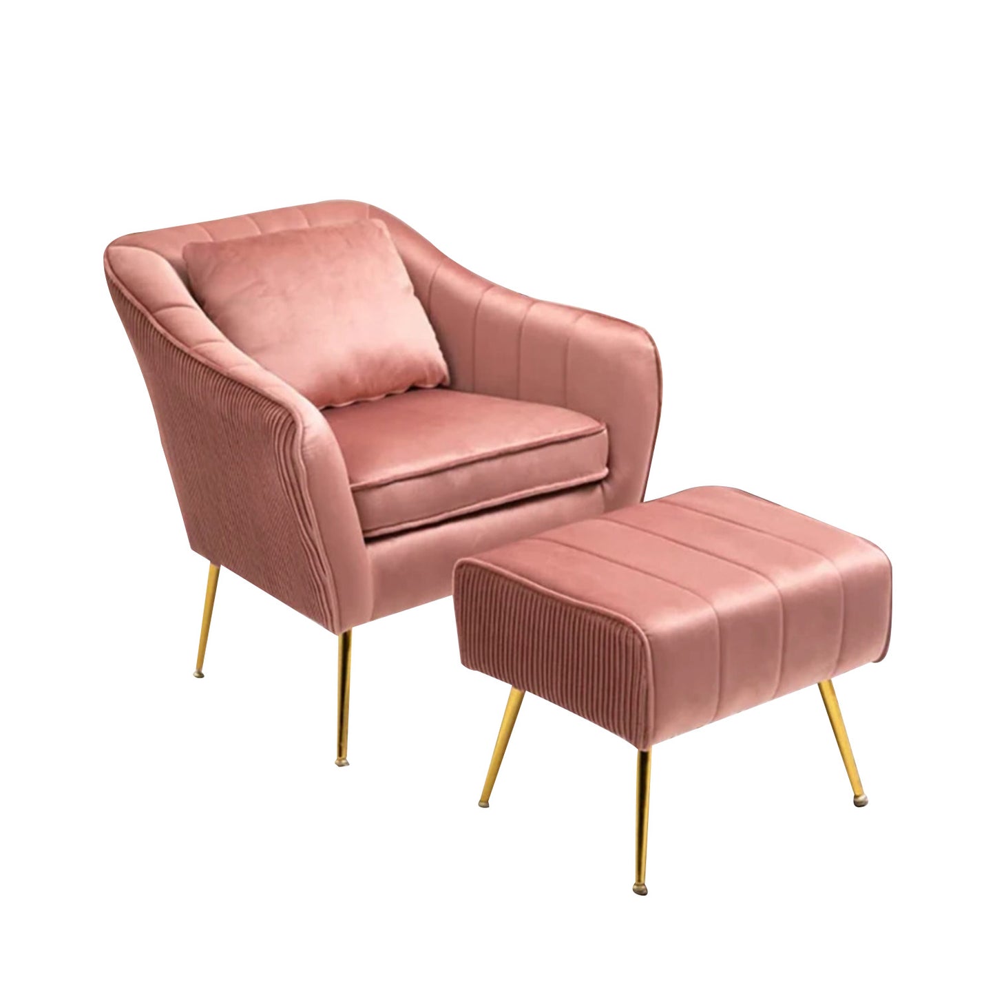 Velvet Accent Chairs With Ottomans Footrest Pink
