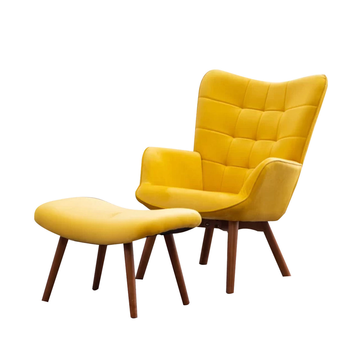 Comfortable Velvet Accent Chairs With Ottoman Footrest Yellow