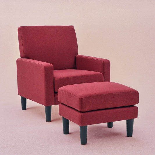 Opulent Accent Chairs With Ottoman Footrest Red
