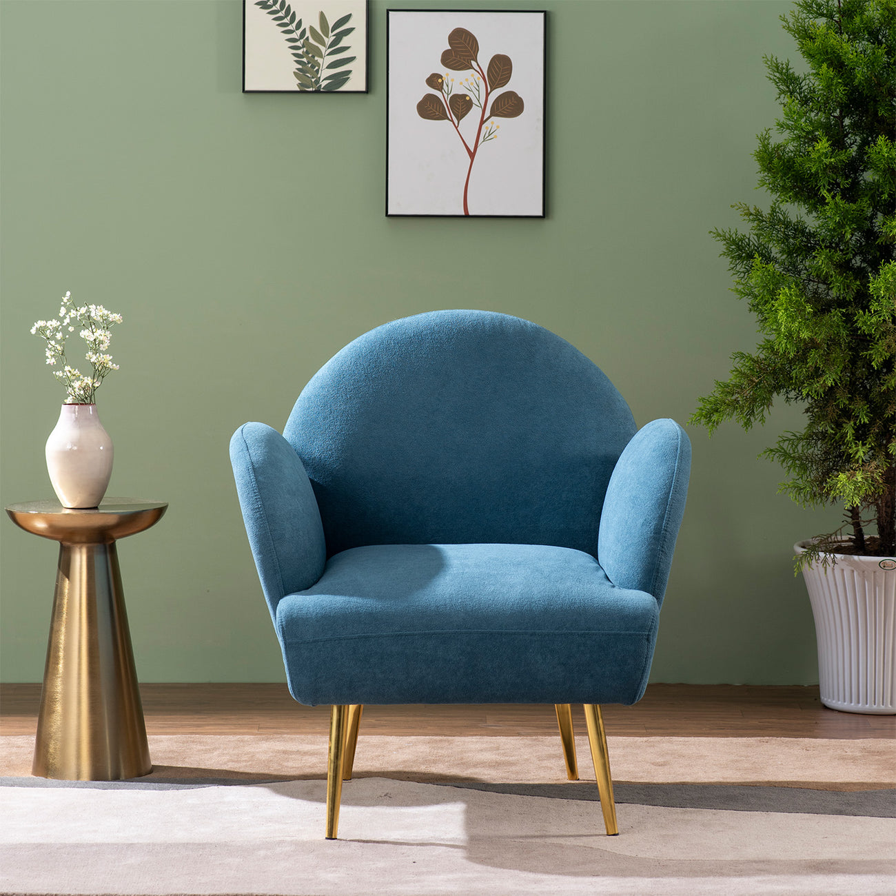 Breezy Blue Boucle Lounge Chair With Sleek Armrests Nestroots