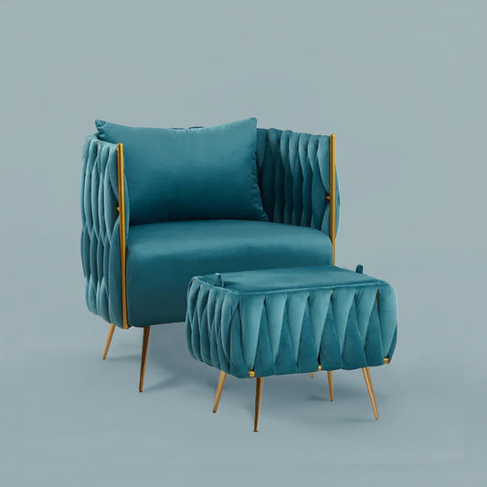 Opulent Velvet Majesty Accent Chair With Ottoman Footrest Teal