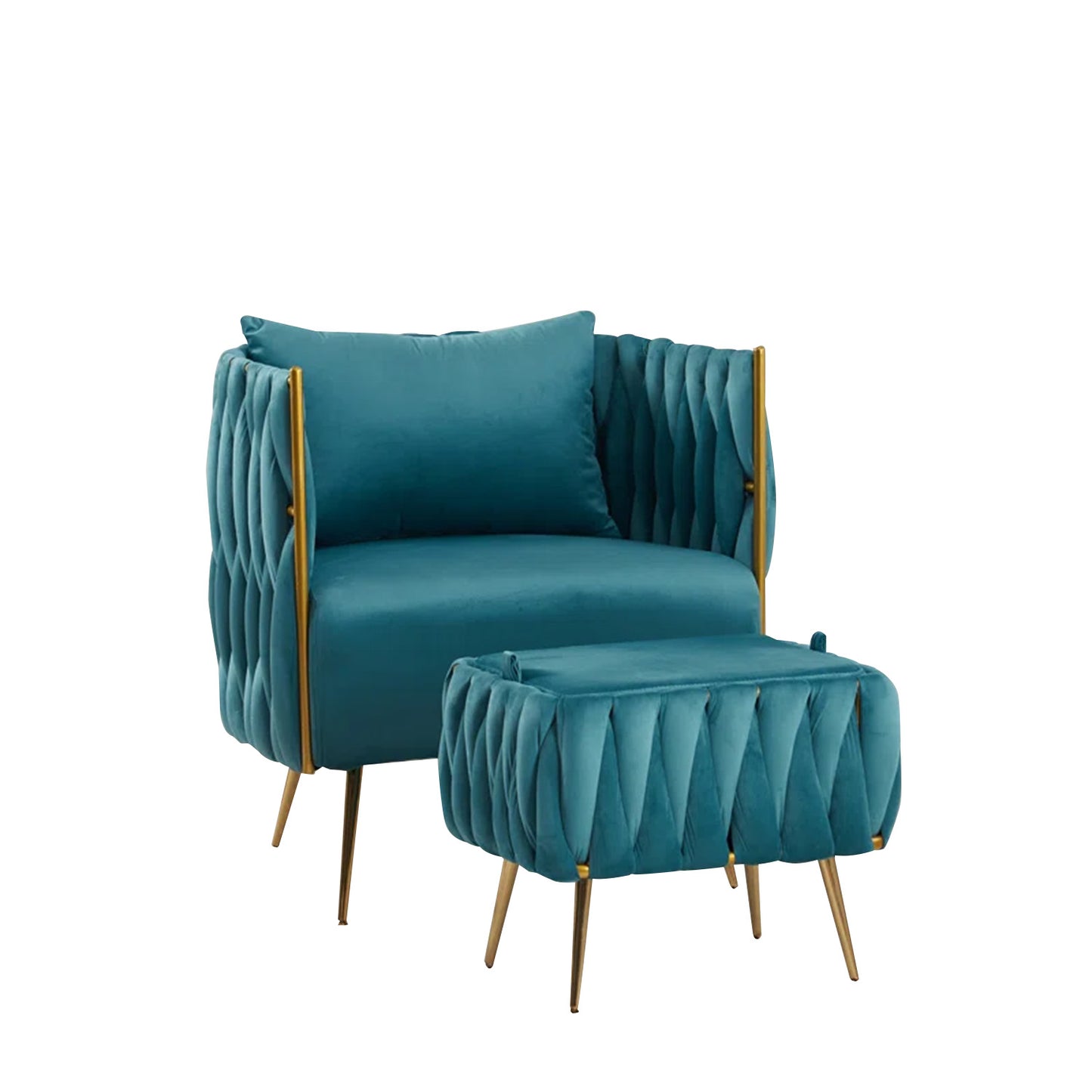 Opulent Velvet Majesty Accent Chair With Ottoman Footrest Teal