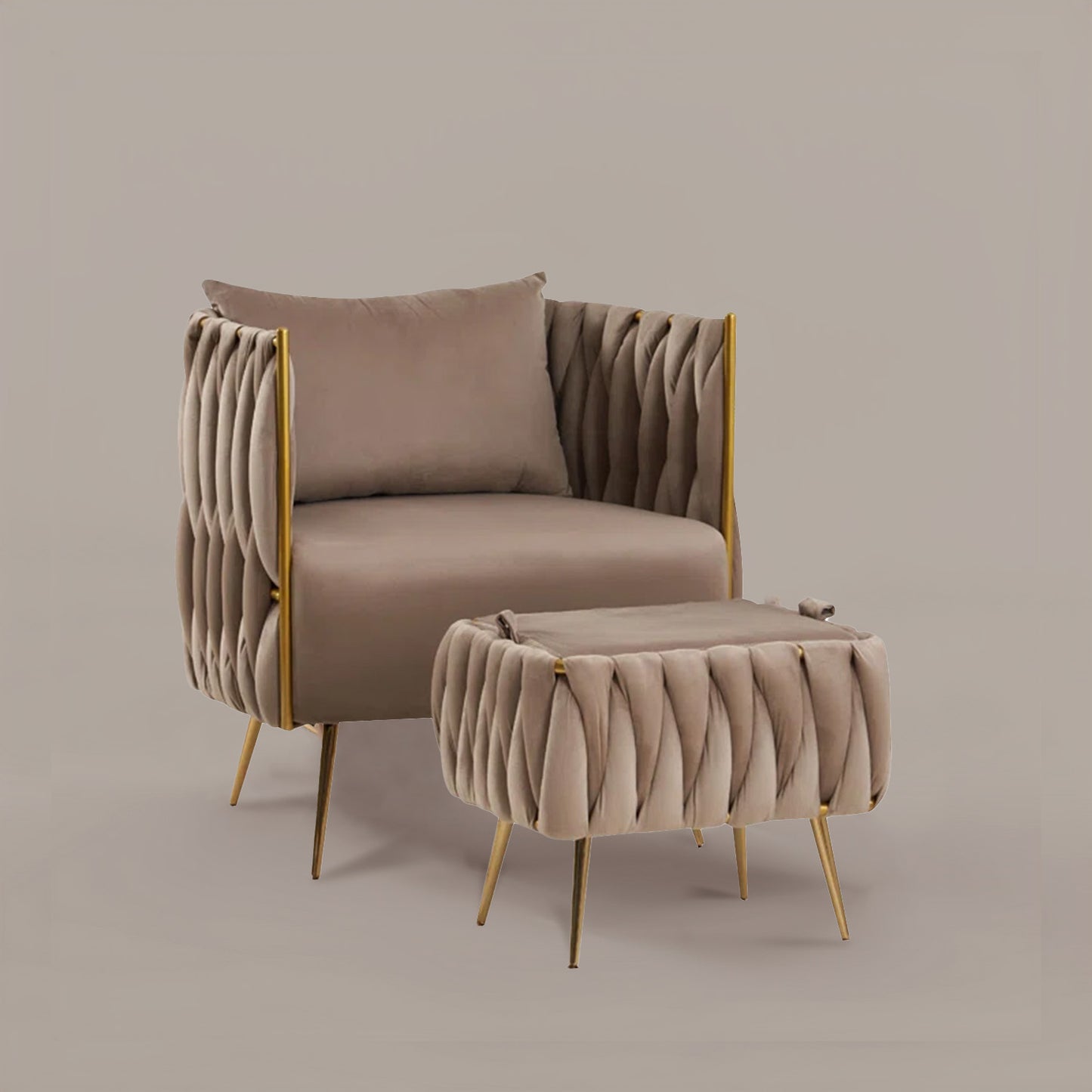 Opulent Velvet Majesty Accent Chair With Ottoman Footrest Brown