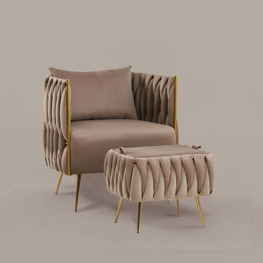 Opulent Velvet Majesty Accent Chair With Ottoman Footrest Brown