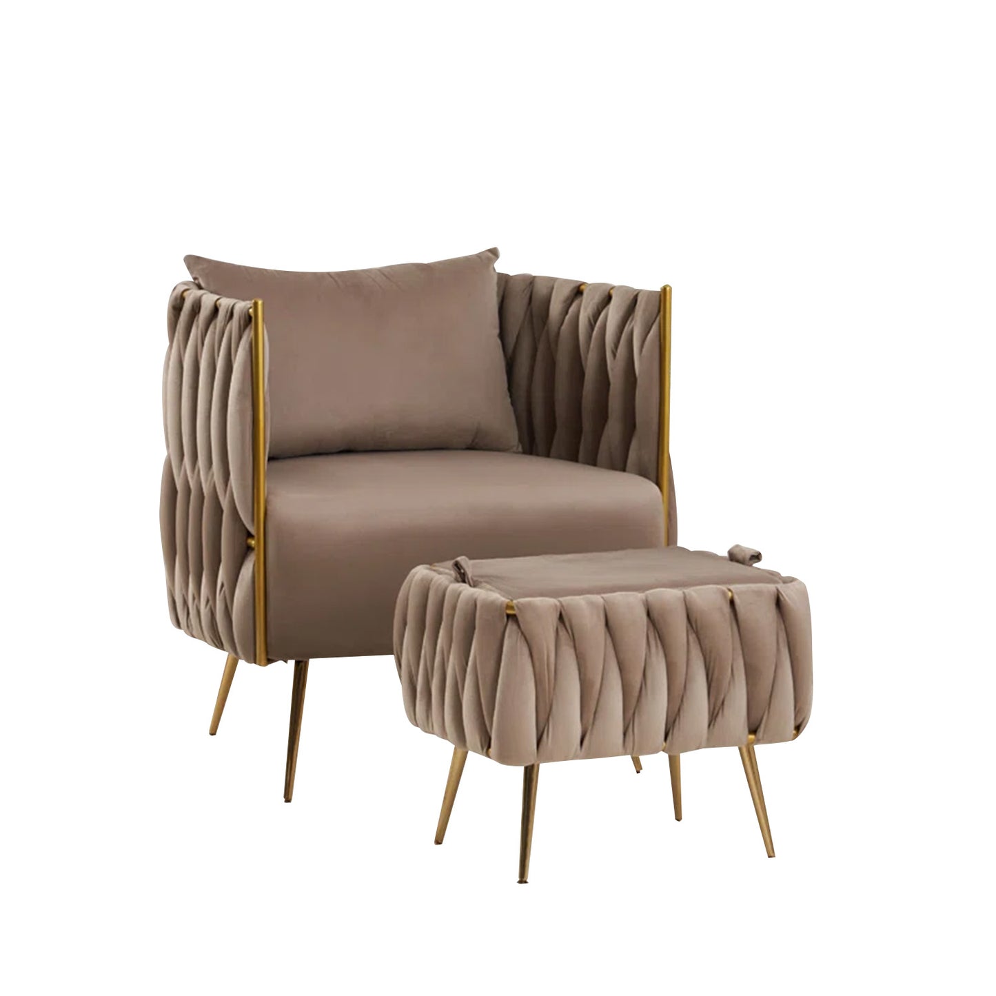 Opulent Velvet Majesty Accent Chair With Ottoman Footrest Brown