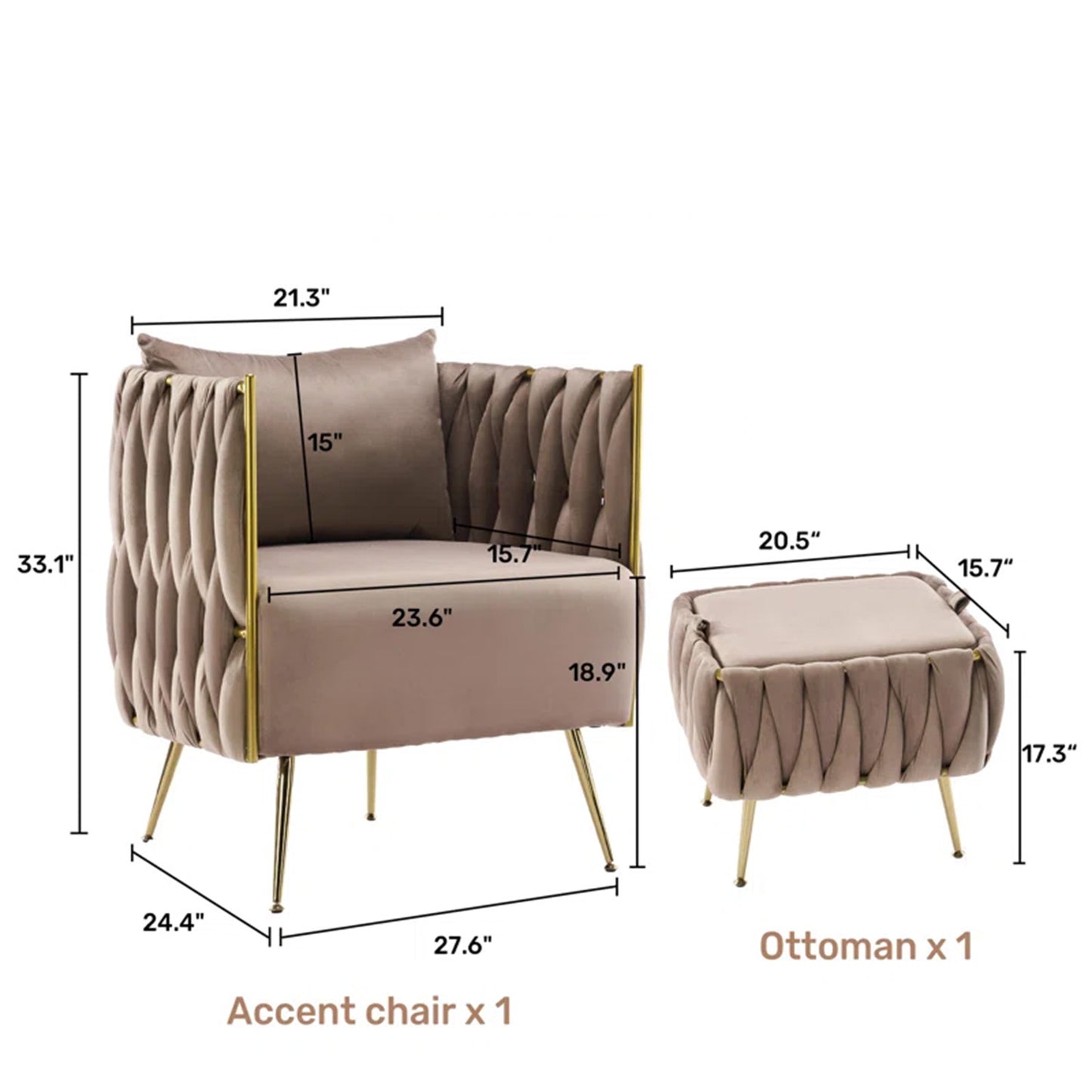 Opulent Velvet Majesty Accent Chair With Ottoman Footrest Brown
