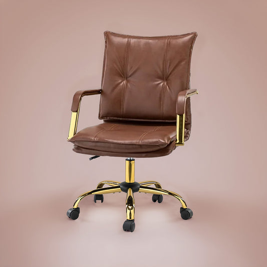 Faux Leather Executive Office Chair with Sleek Armrests – Brown | Nestroots