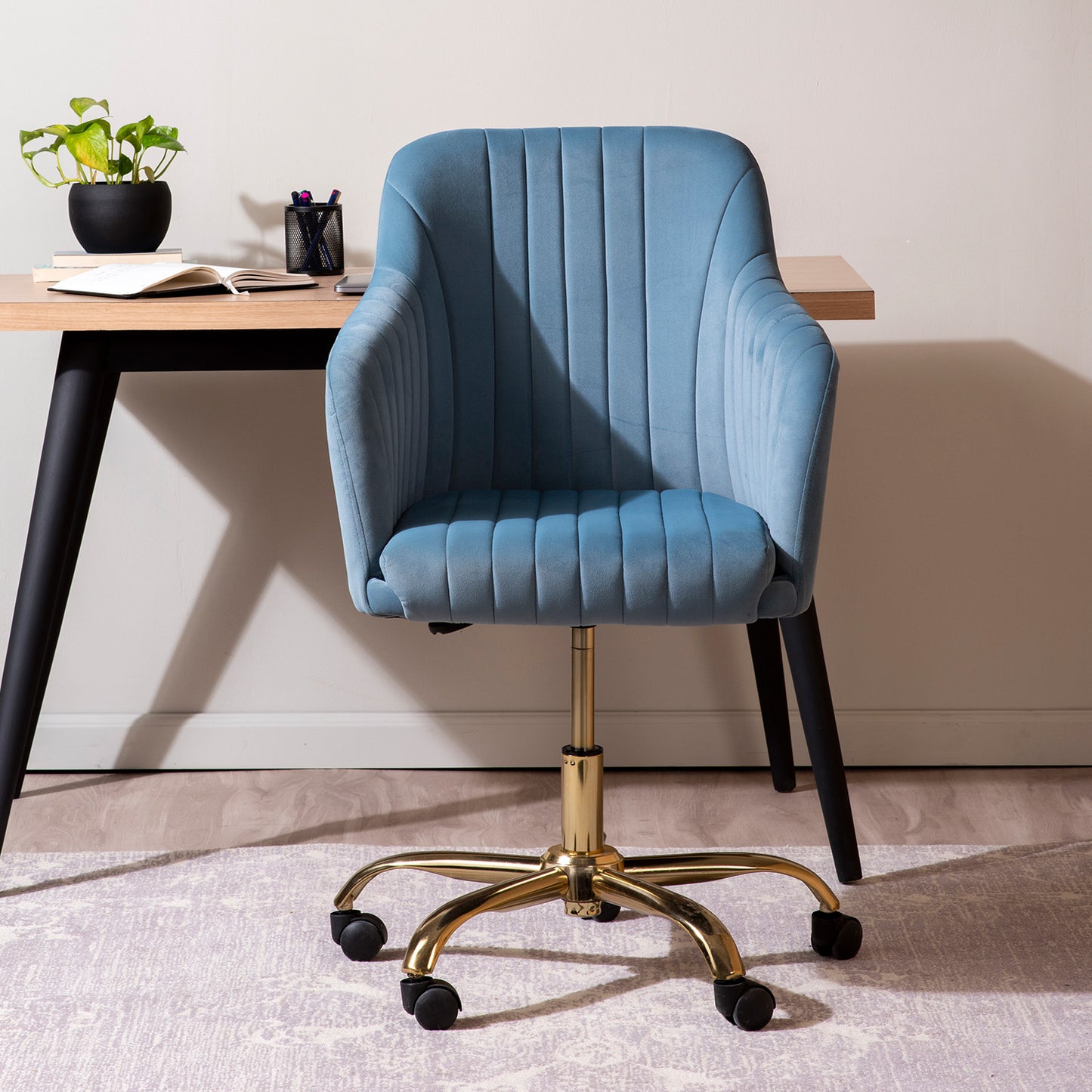 Luxurious Velvet Office Designer Chair Light Blue