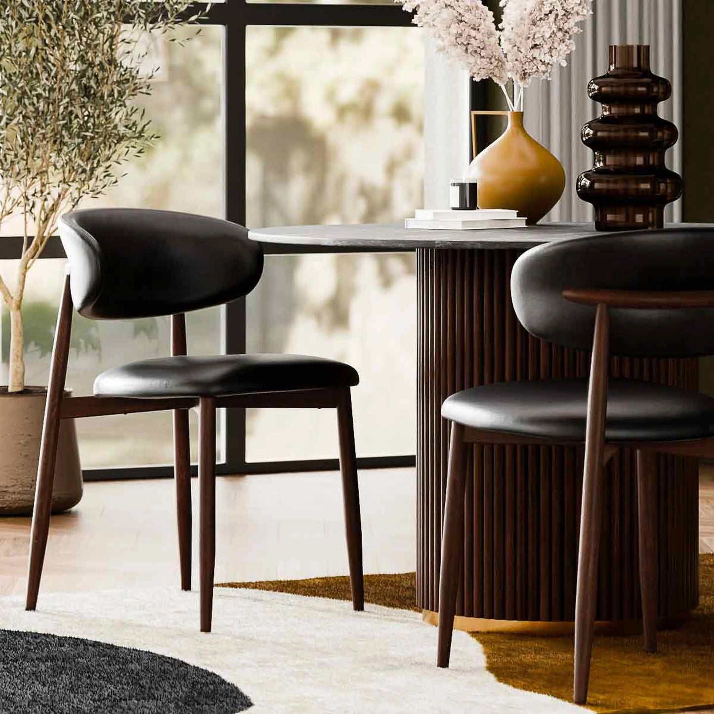 Halston Dining Chair Vintage Black & Walnut