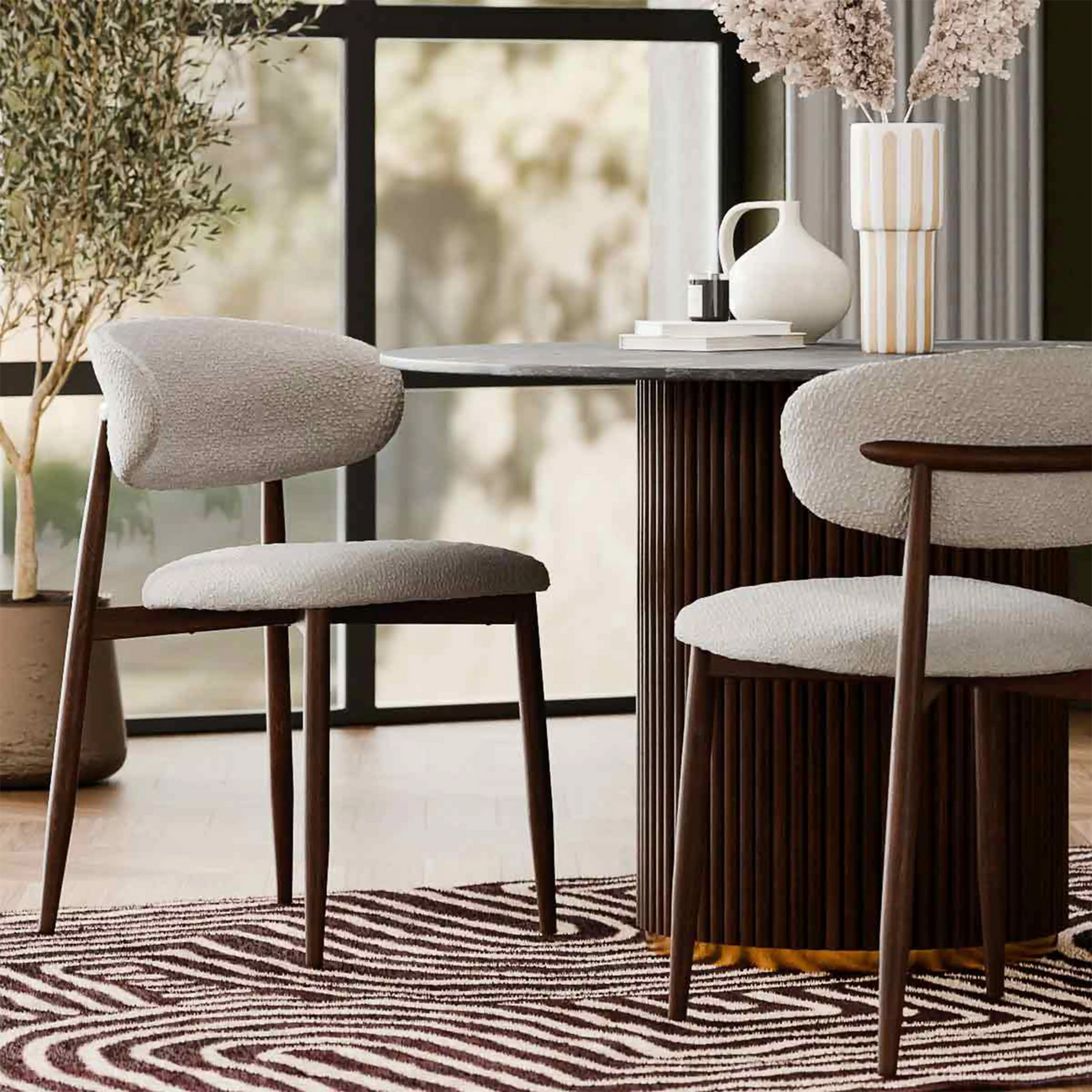 Halston Dining Chair Speckled Stone & Walnut