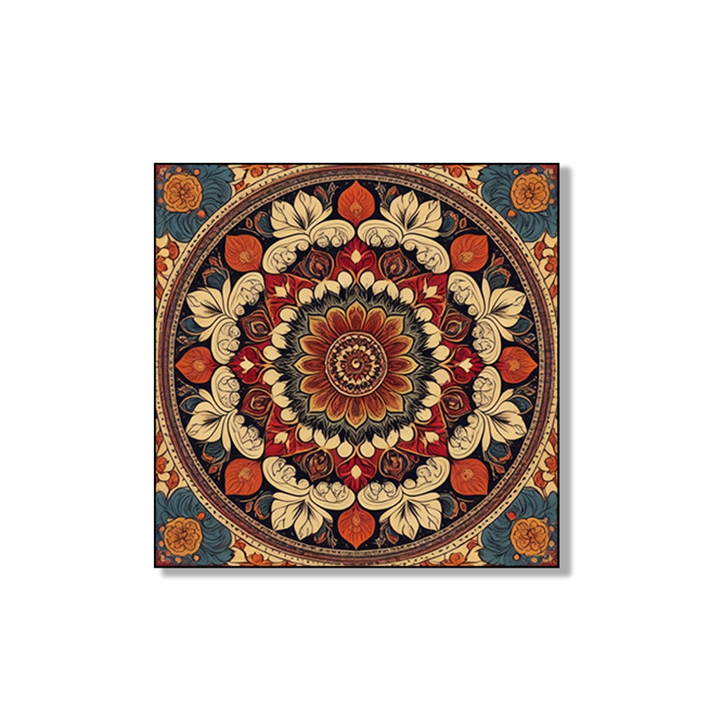 Traditional Floral Circle Canvas Collection Printed Set of 4 Wall Painting