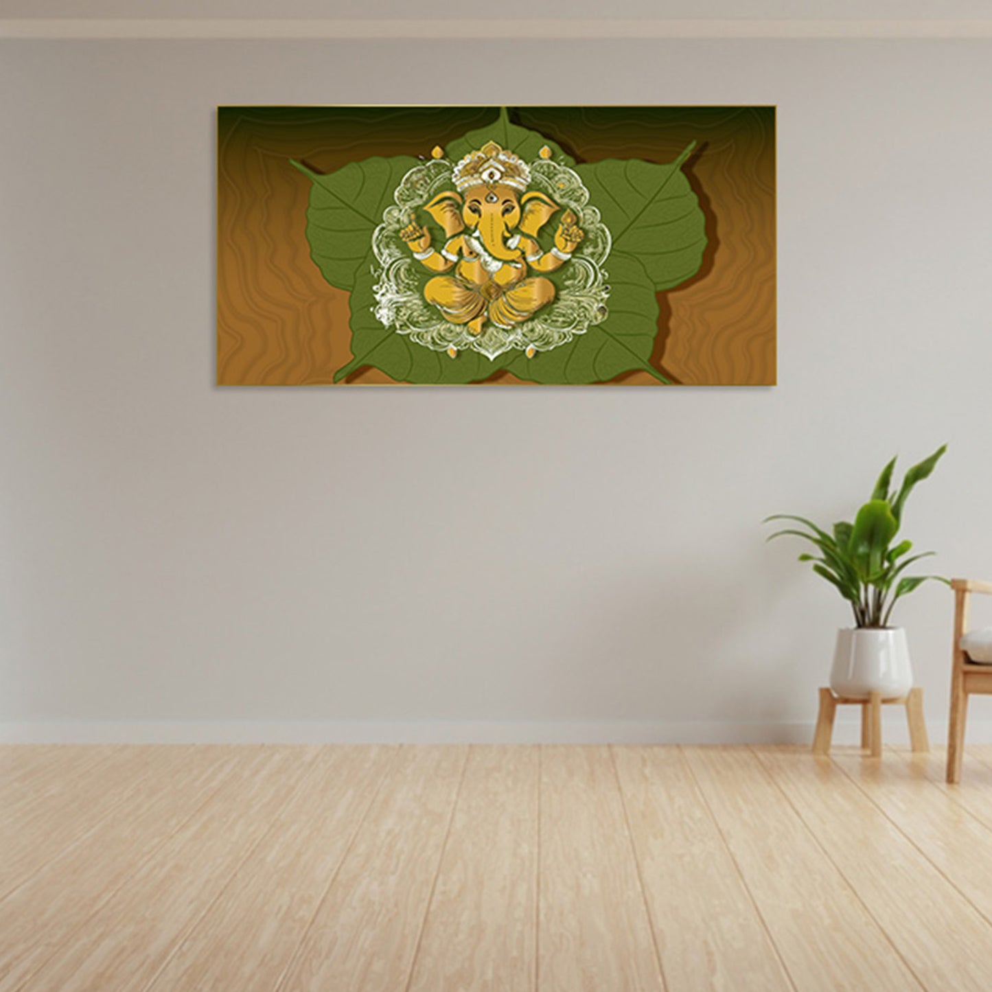 Divine Ganesha on Peepal Leaf Care Canvas Wall Painting