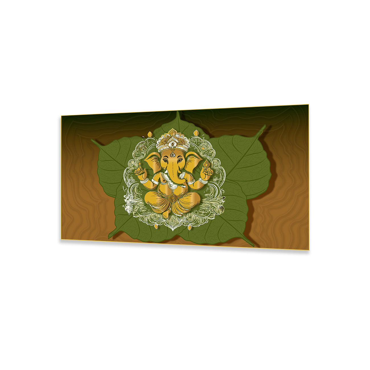 Divine Ganesha on Peepal Leaf Care Canvas Wall Painting